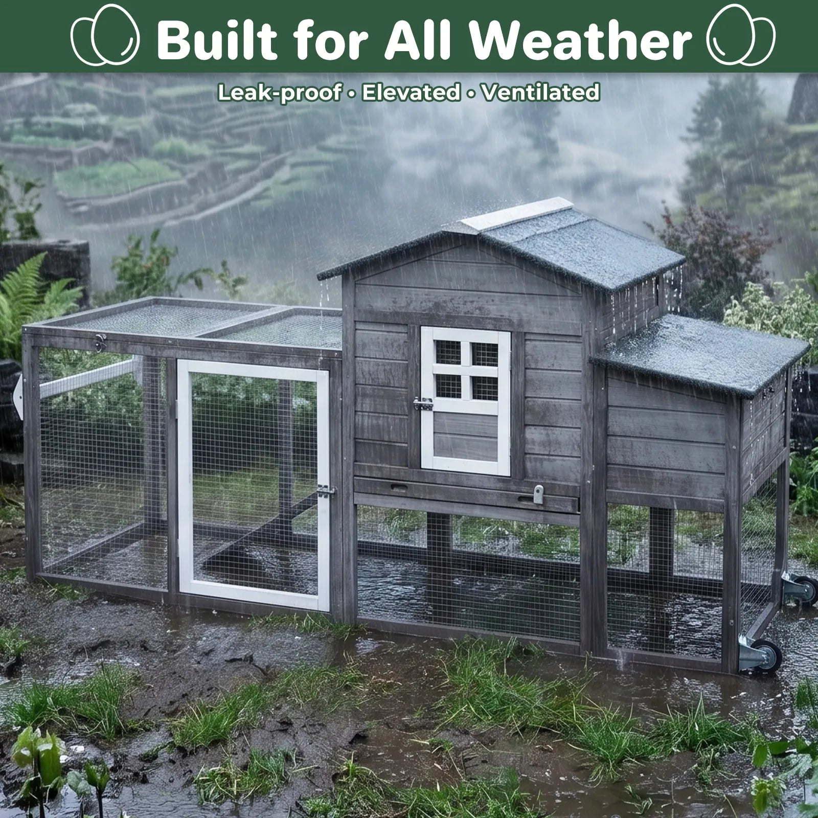 Medium Chicken Coop for 3-5 Chickens with Nesting Box, Tray and Wheels - PET21W