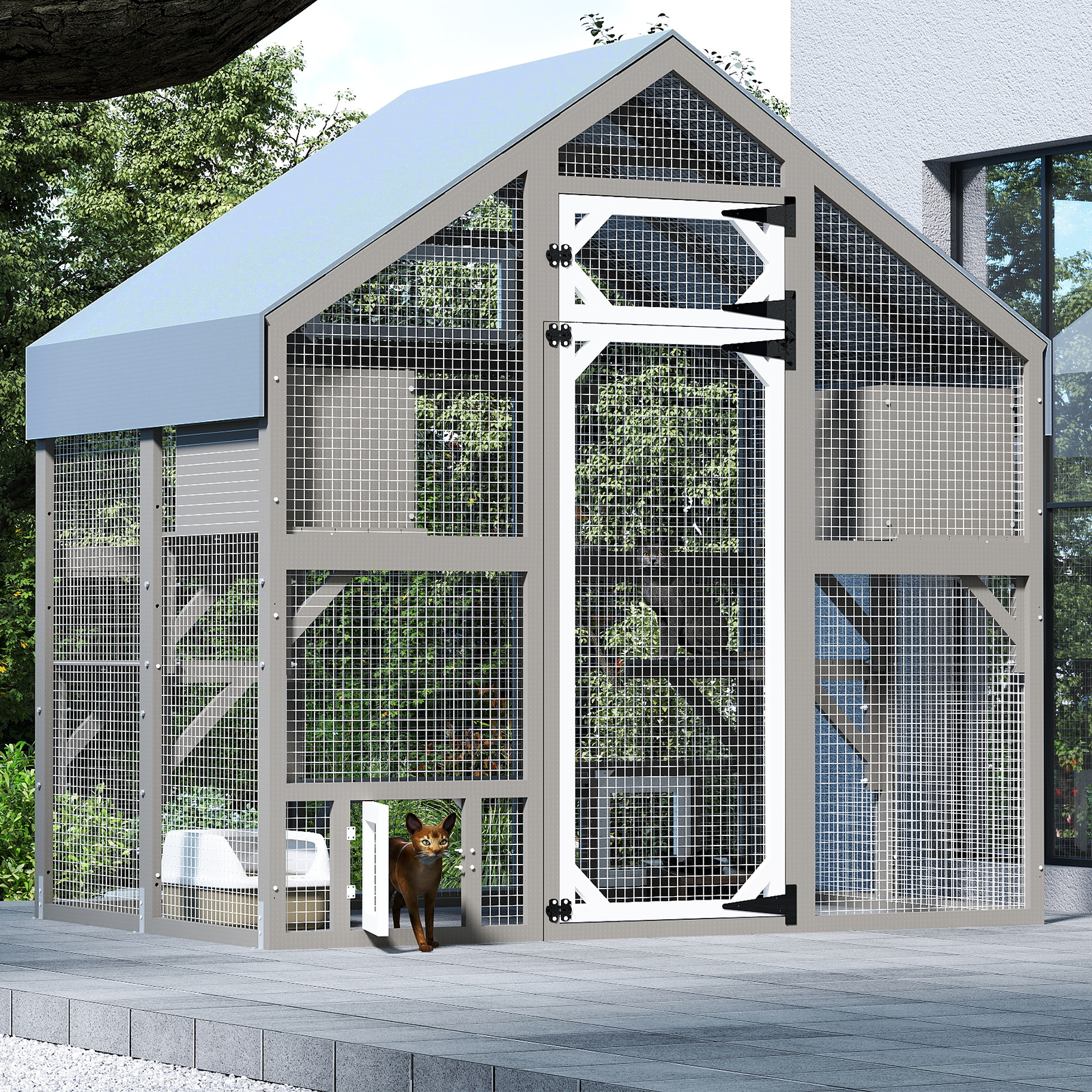 Weatherproof Walk-In Cat Enclosure with Bridges,4 Platforms & 2 Resting Boxes-PET12NEW