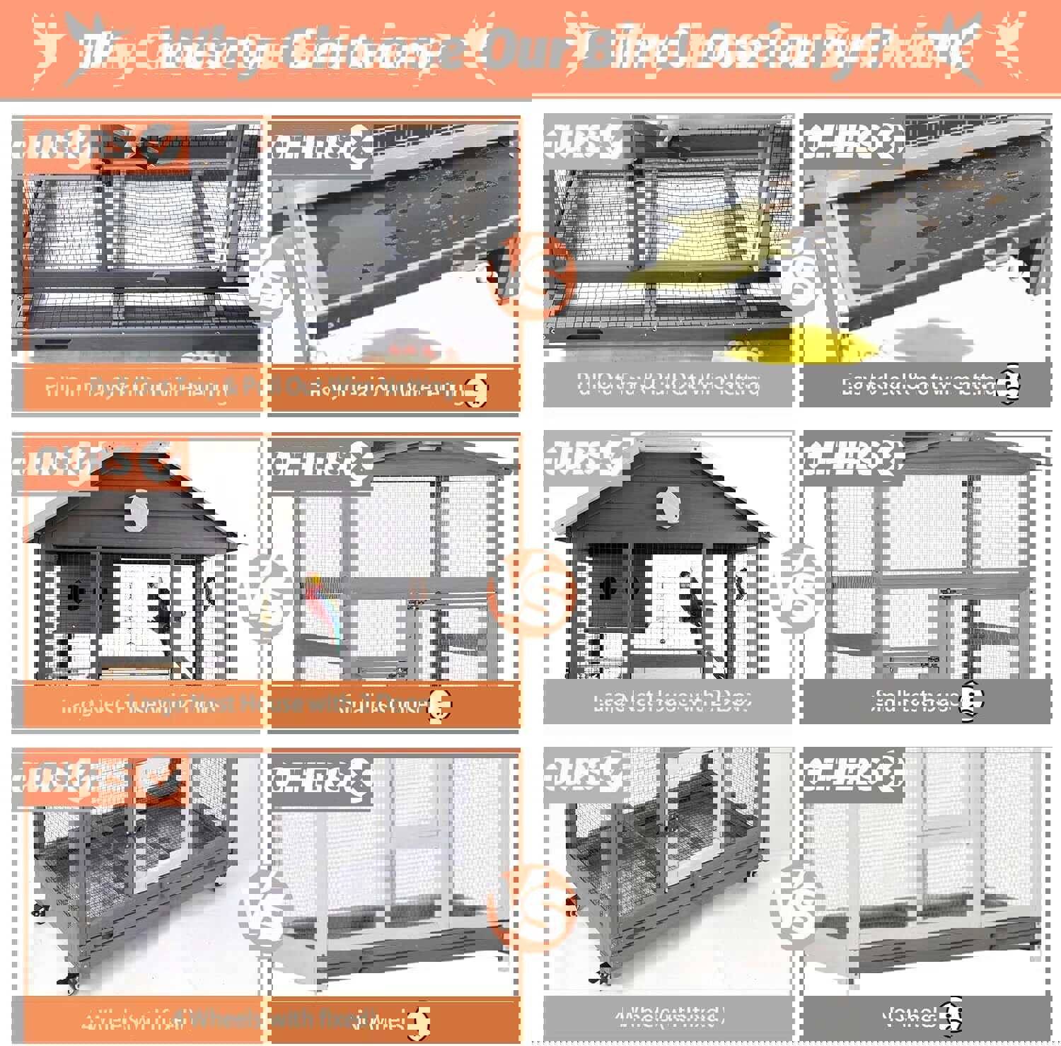 Mobile bird cage with 4 wooden wheels