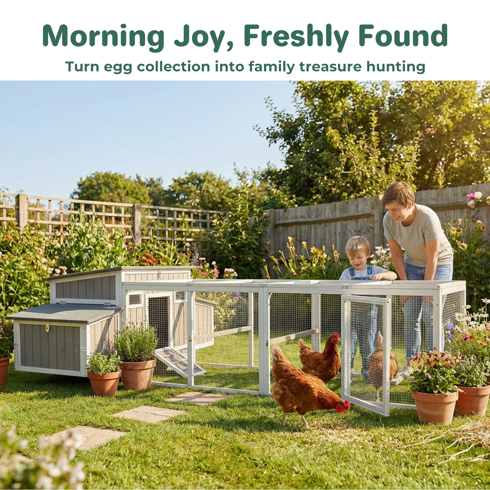 106" Chicken Coop with Run for 2-6 Chickens, 4 Nesting Boxes & Swing-PET8488