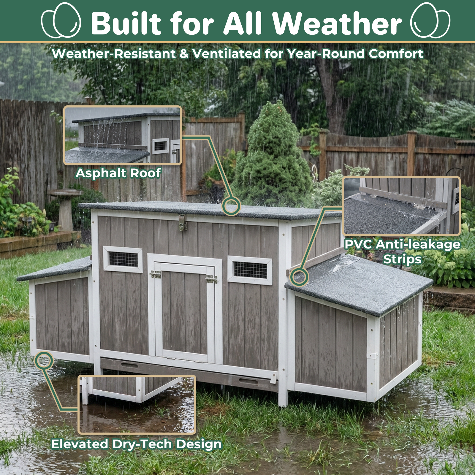 62" Fortified Chicken Coop with 4 Nesting Boxes & Pull-Out Tray-PET84