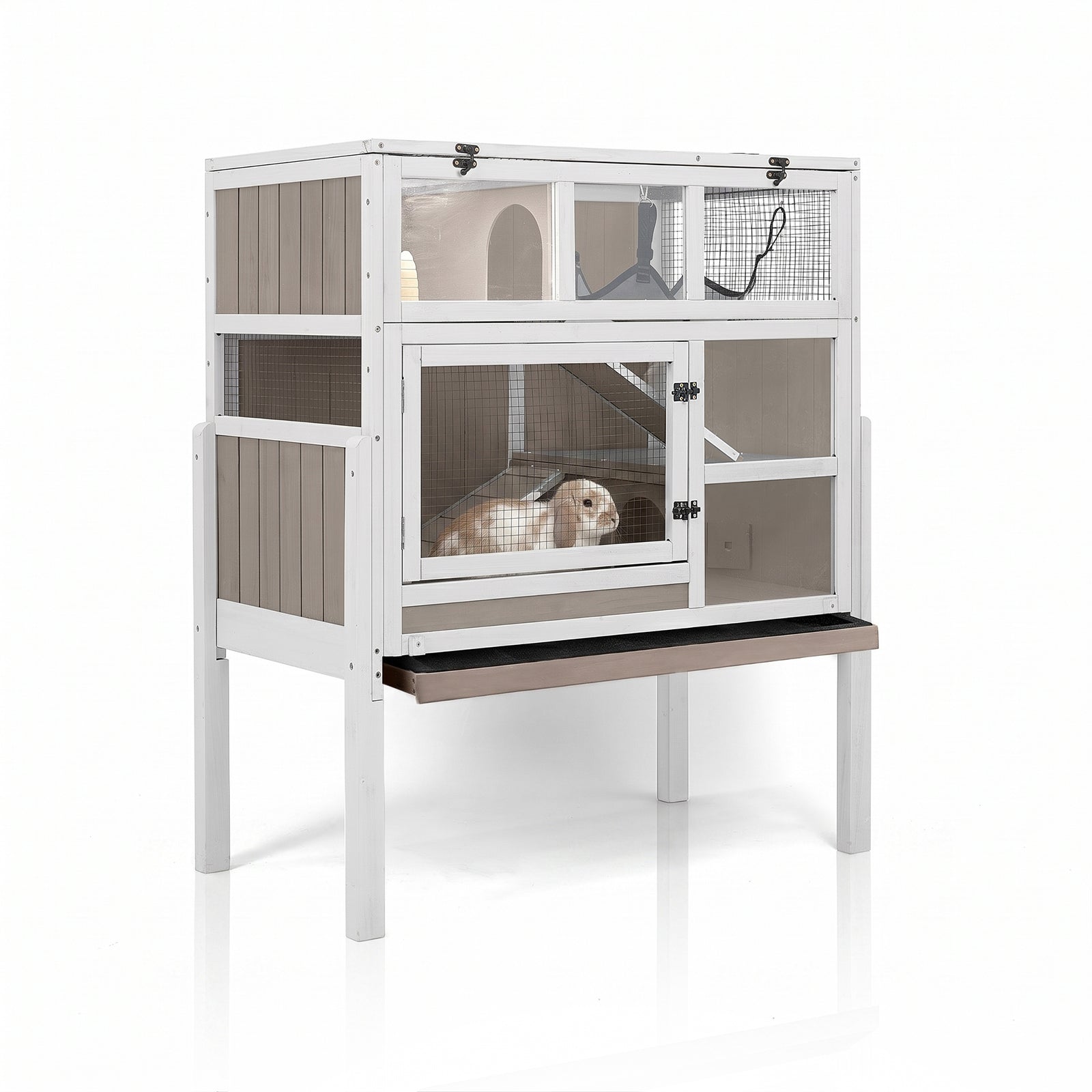 PETSCOSSET Rabbit Hutch (36"L) - 3-Story, Hammock & Tray - PET38