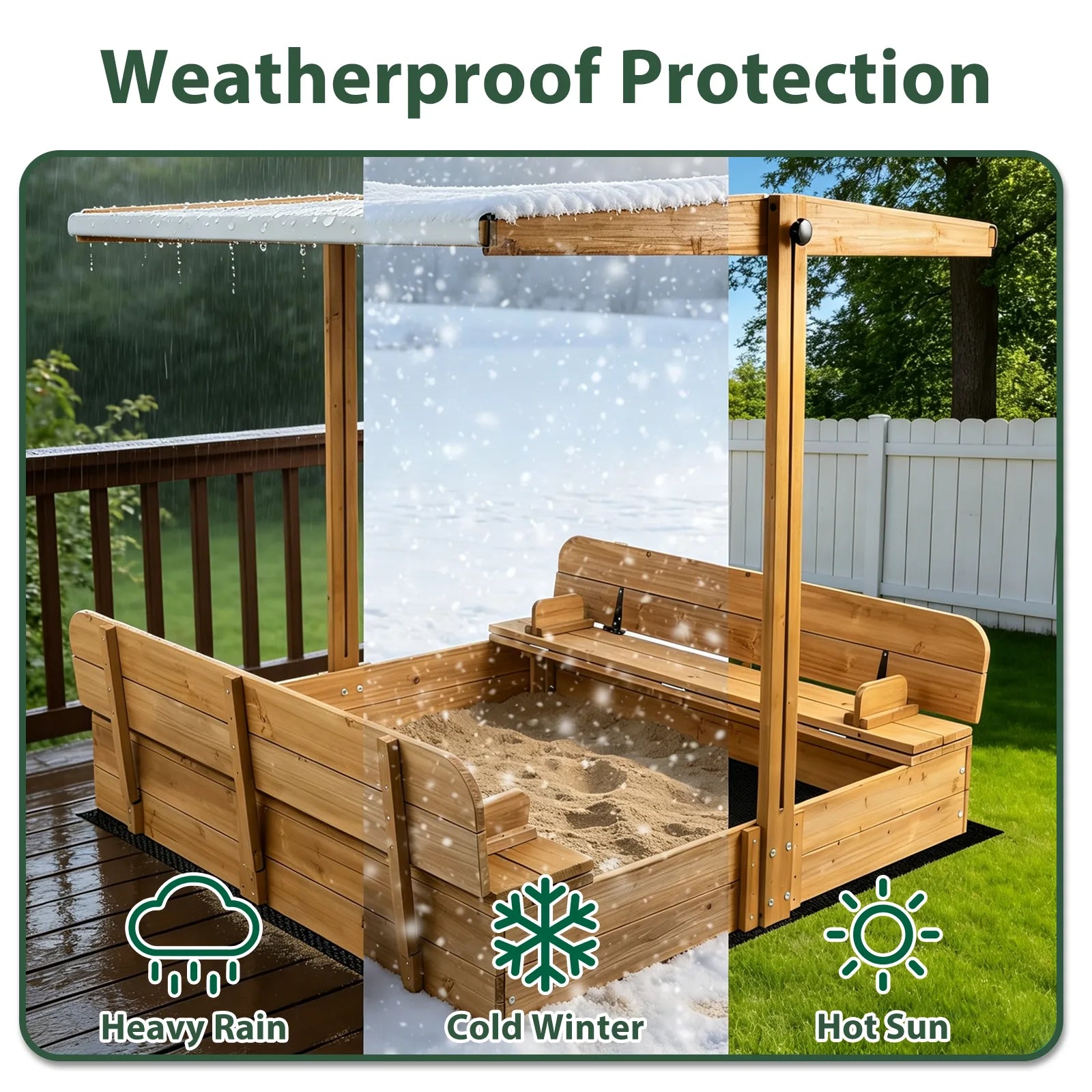 Kids Sand Box - Wooden Outdoor Rotatable Canopy Brown - GF01
