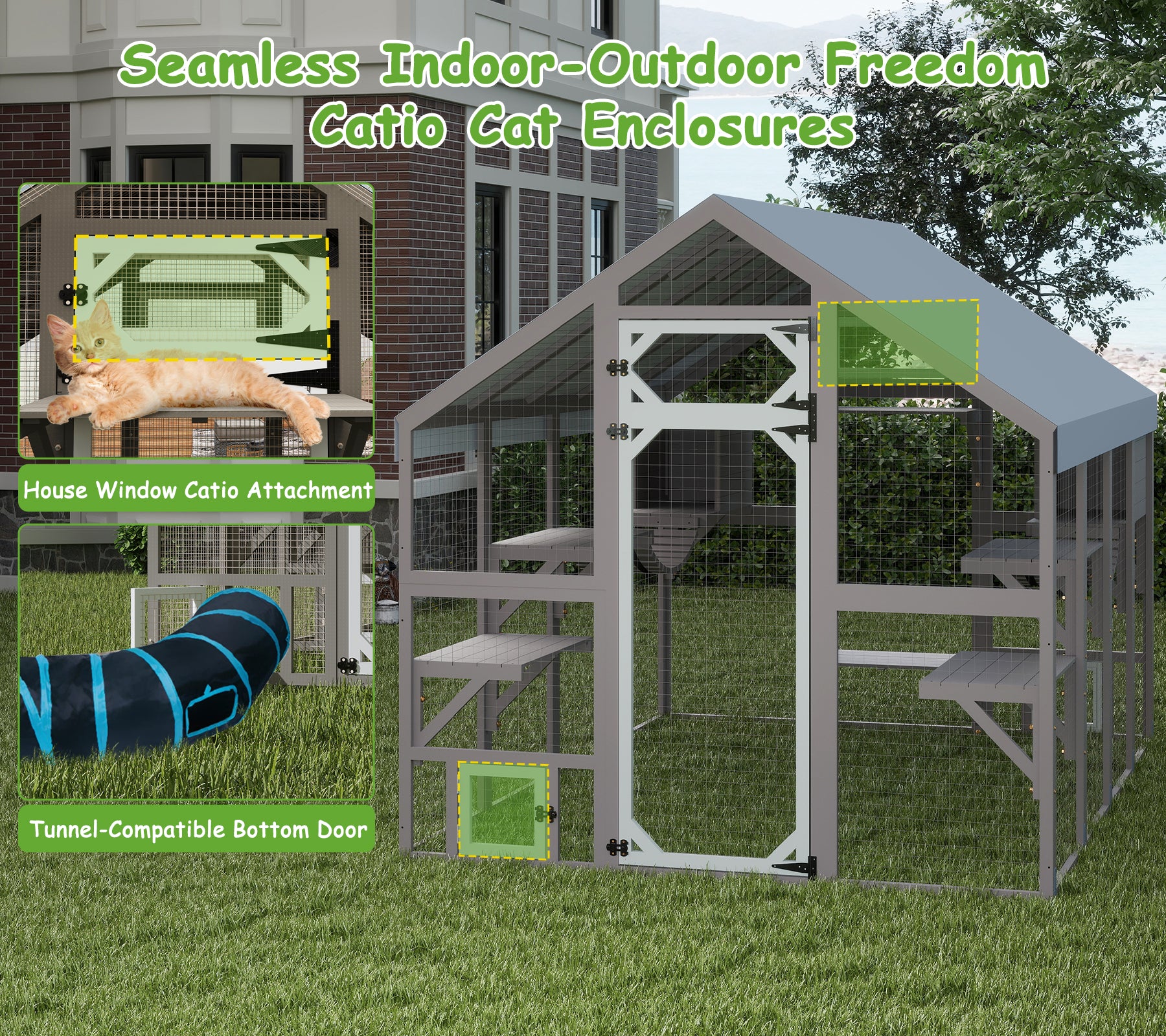 Weatherproof Walk-In Cat Enclosure with Bridges,4 Platforms & 2 Resting Boxes-PET12NEW