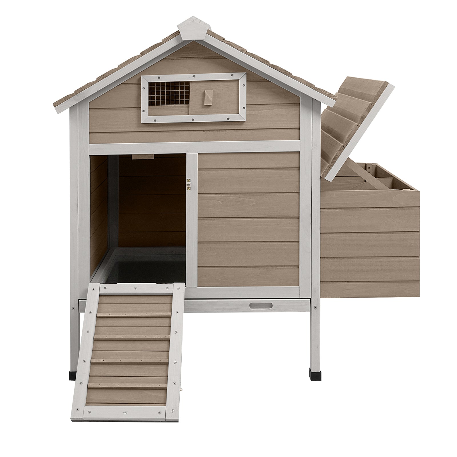PETSCOSSET Chicken Coop with Nesting Box, 36″ Raised Hen House with Removable Tray, Grey