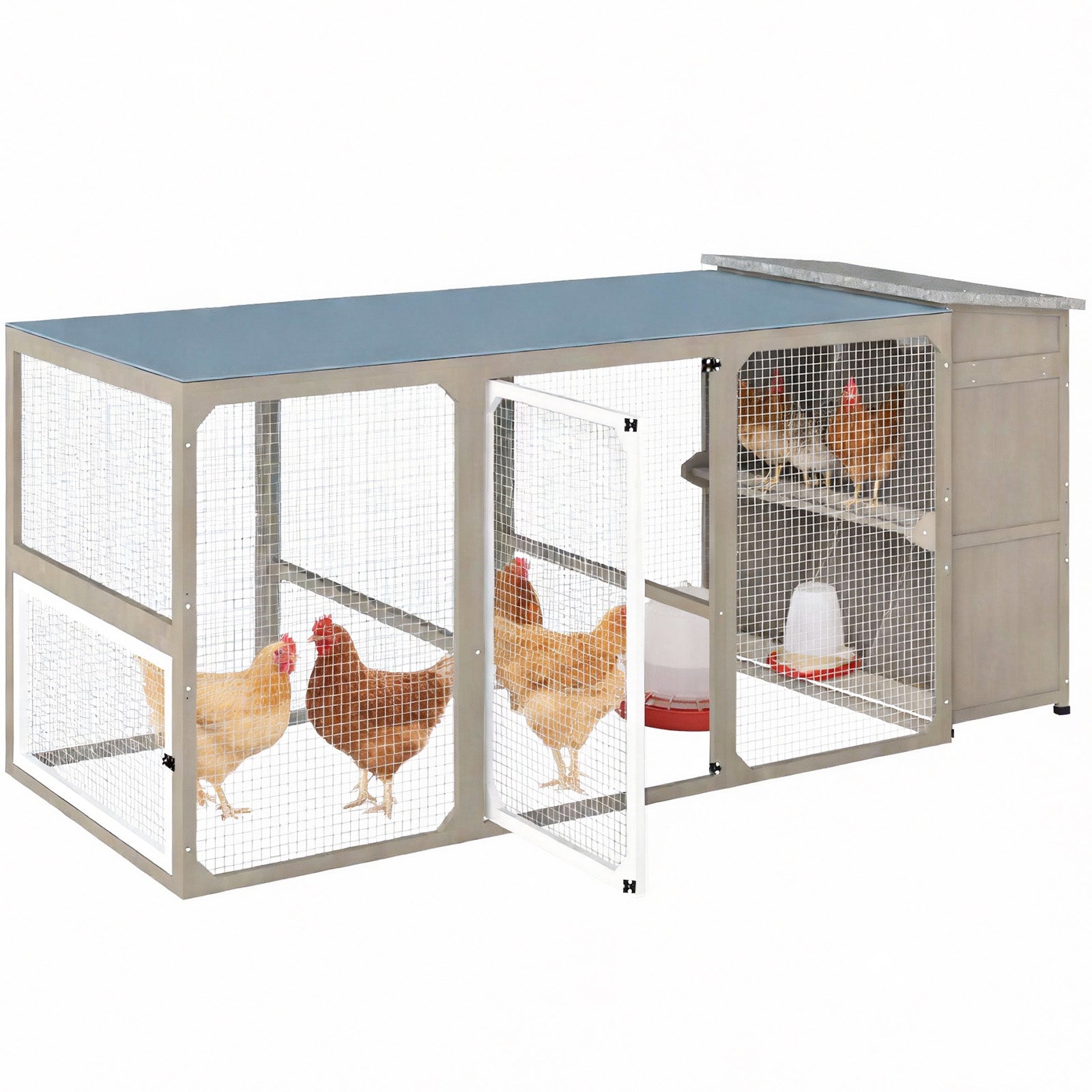 Large 6-Nest Chicken Coop with Run, Waterproof Cover for 4-6 Hens-PET28