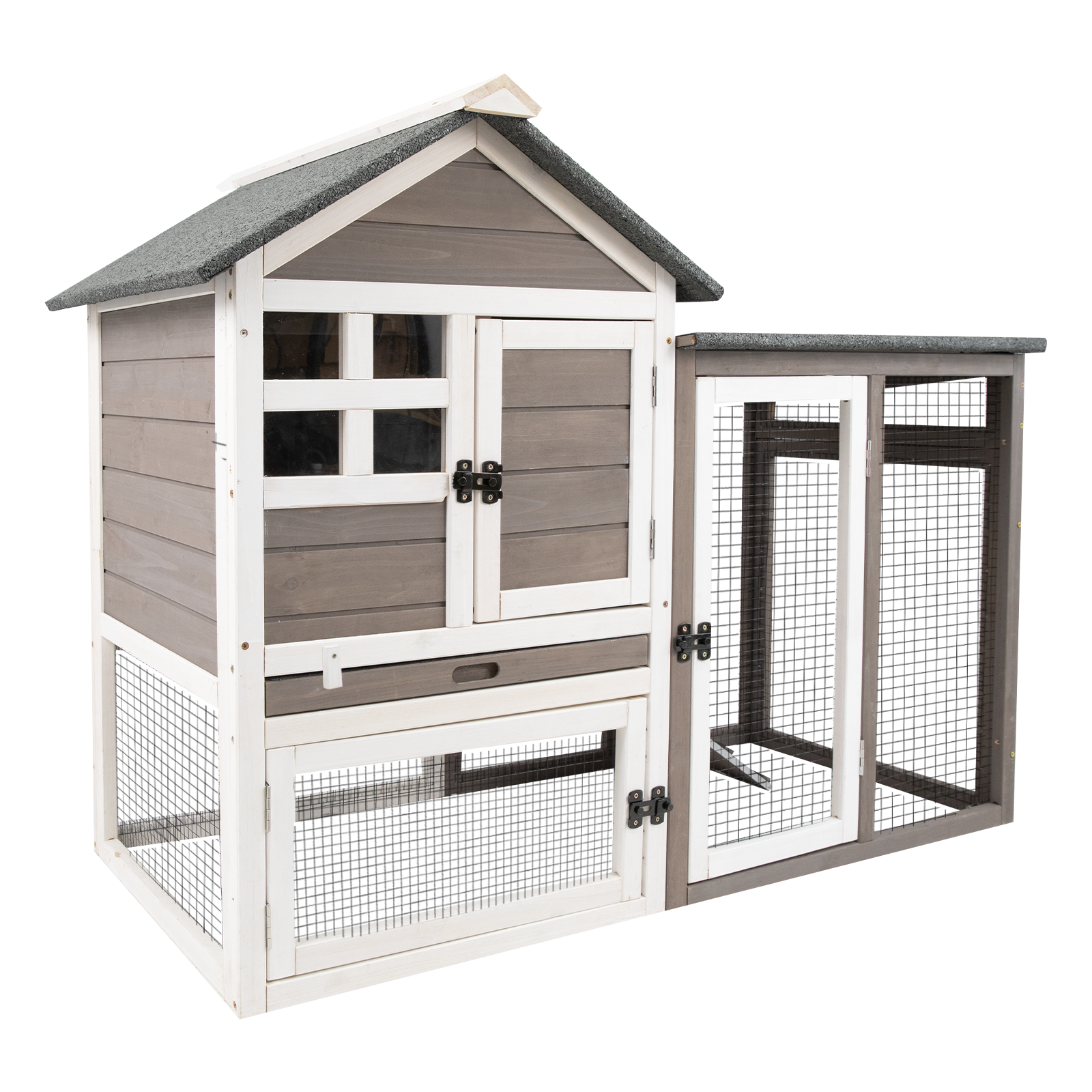 PETSCOSSET Rabbit Hutch Bunny Cage Indoor, Two-Story Large Rabbit Cage Guinea Pig House with Tray, Gray