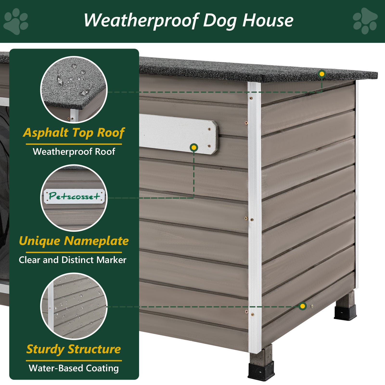 43.3”L Wooden Outdoor Dog Kennel with Anti-Chewing Iron Frames-PET65