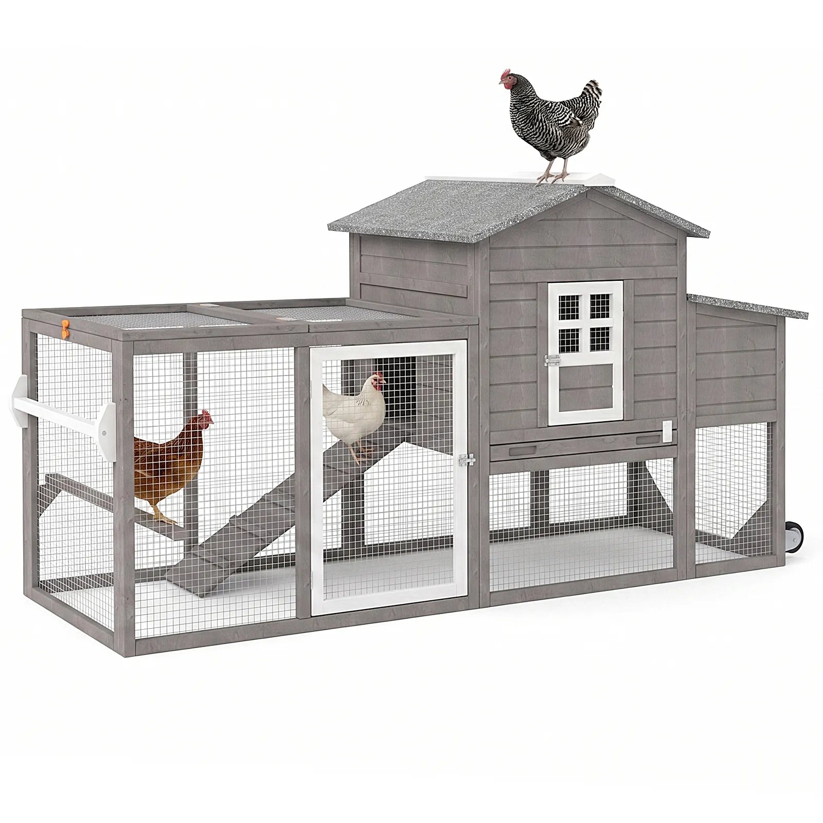 Medium Chicken Coop for 3-5 Chickens with Nesting Box, Tray and Wheels