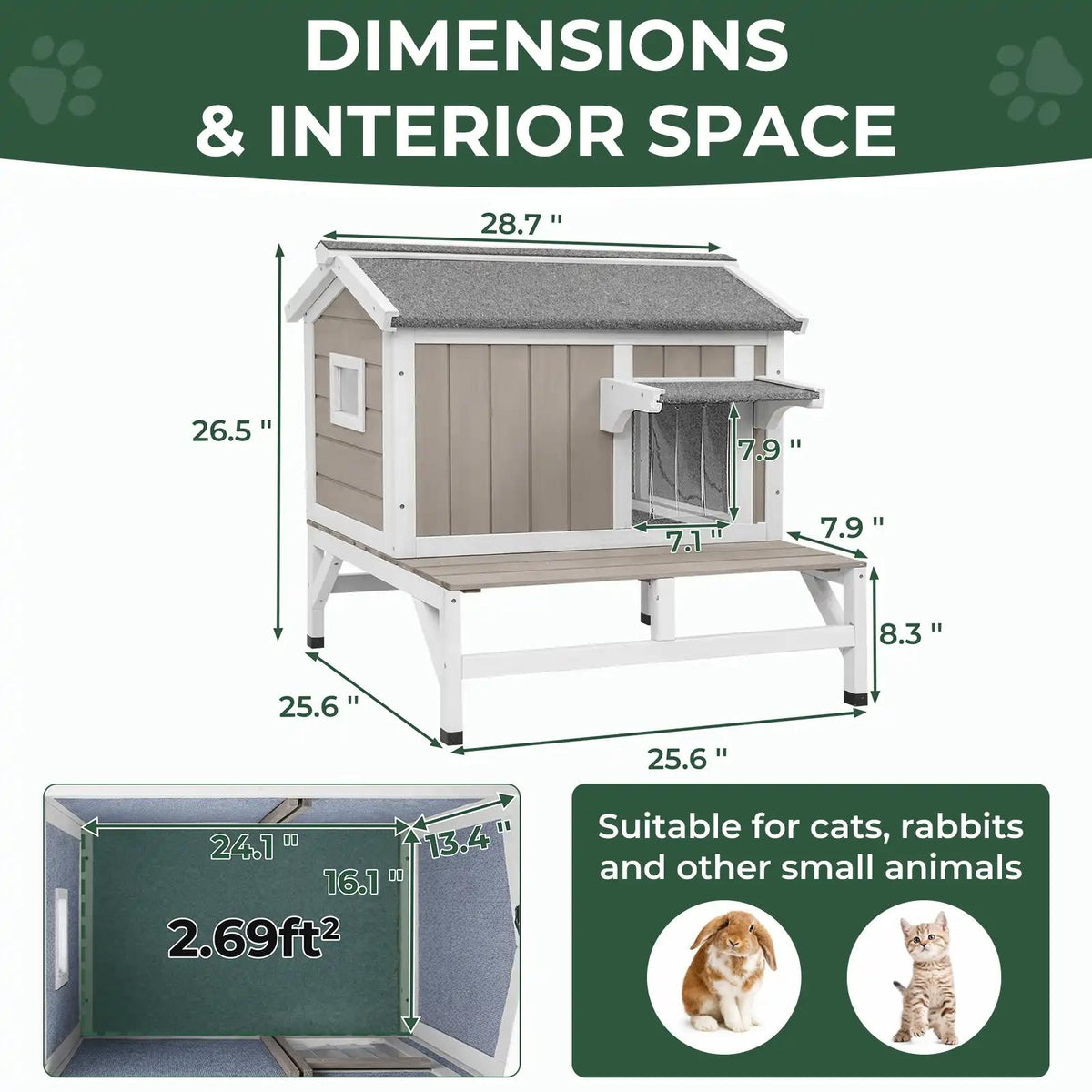 2-Story Insulated Wooden Cat House with Balcony & Open Roof - PET72-TI