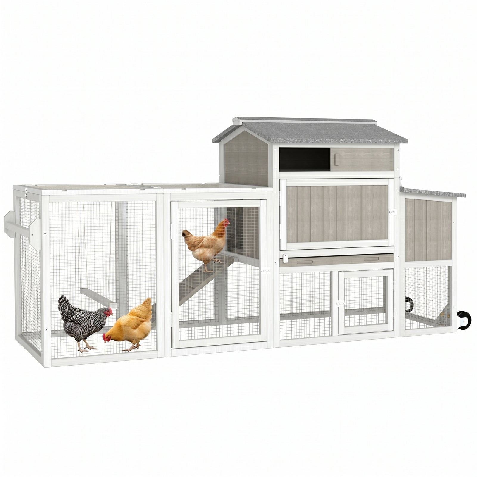 Small Chicken Coop with Run for 2–3 Chickens-Transparent Baffle Roof - PET82
