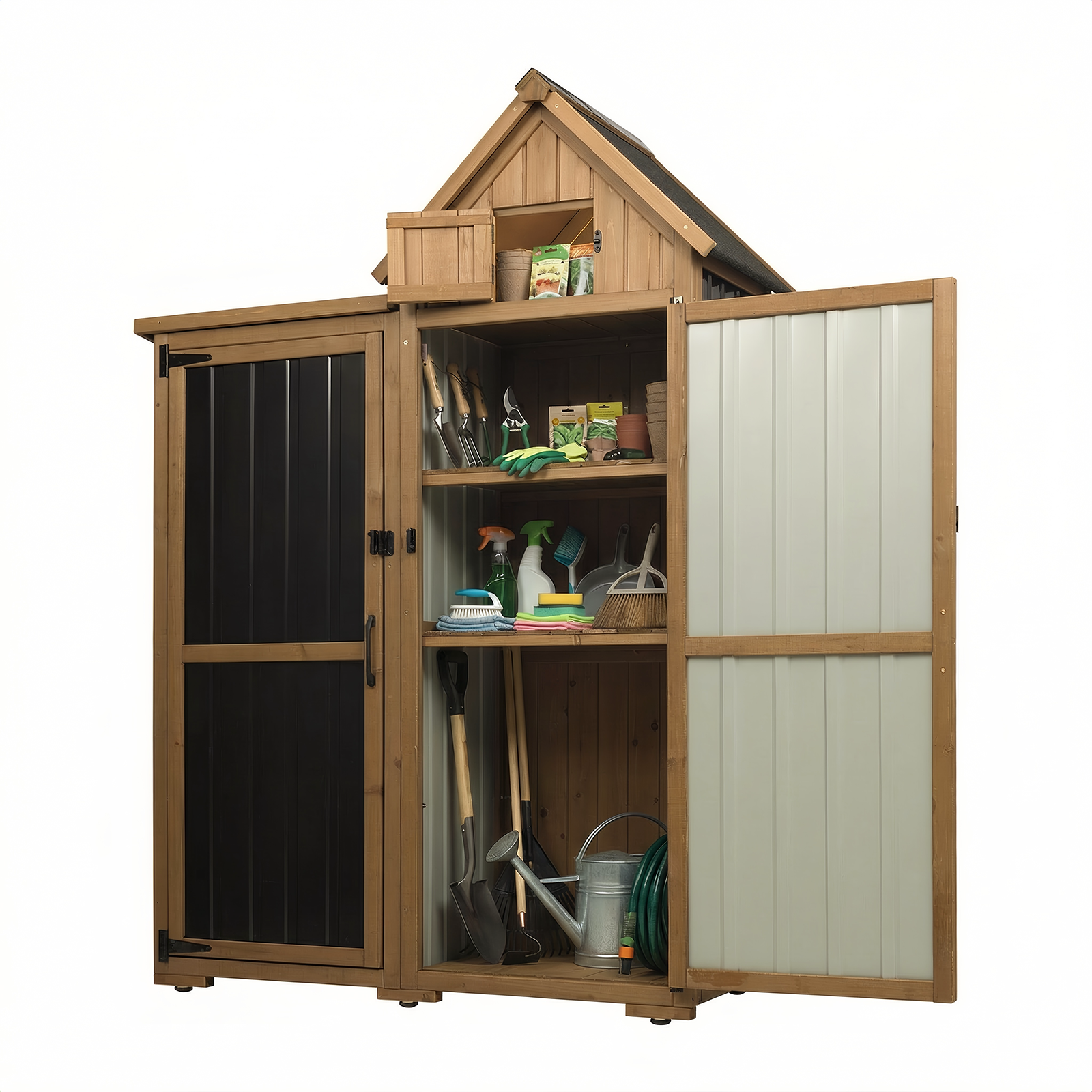 Outdoor Storage Cabinet, Wood & Metal Garden Shed with Lockable Doors-GF41