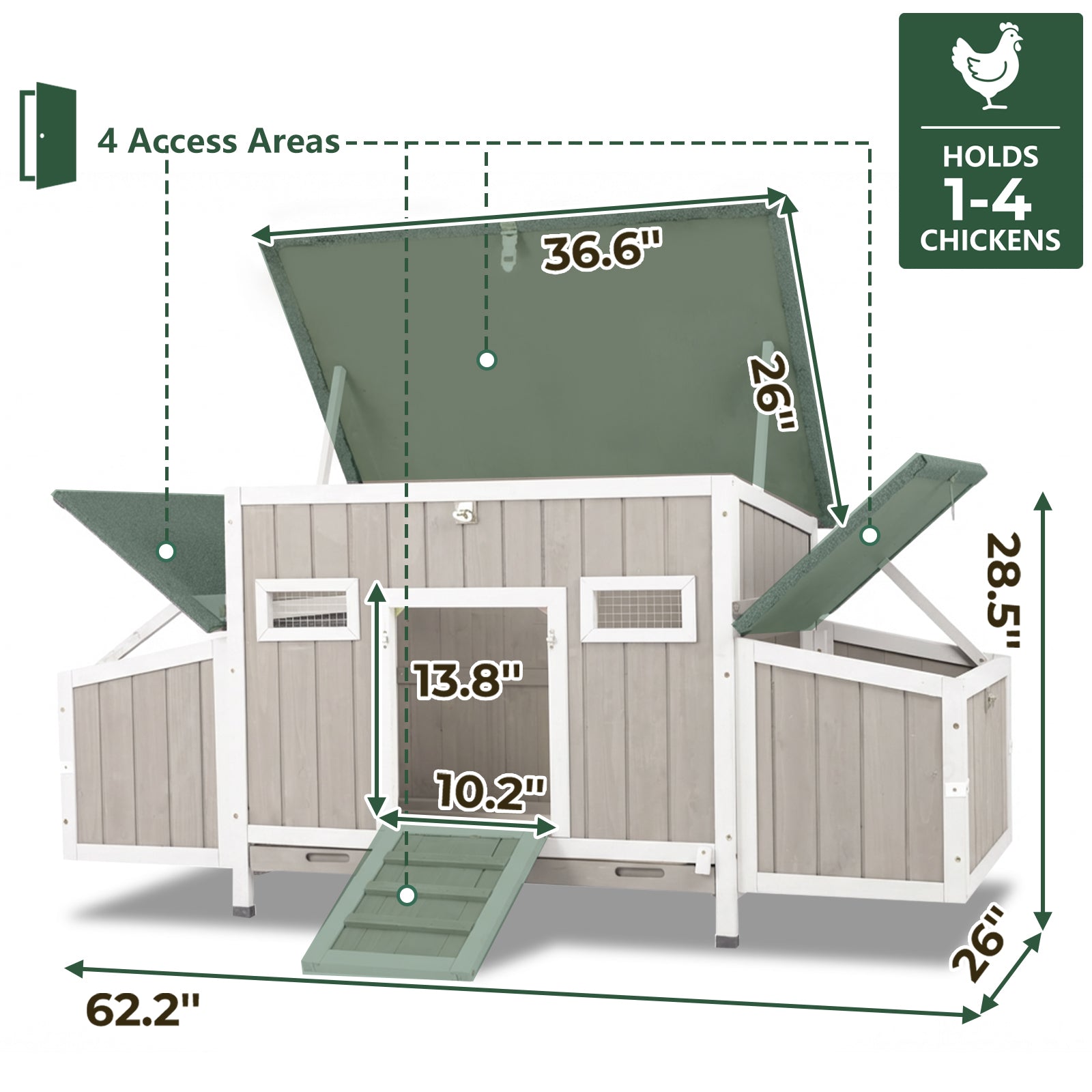 Medium Chicken Coop for 3-5 Chickens 4 Nesting Boxes