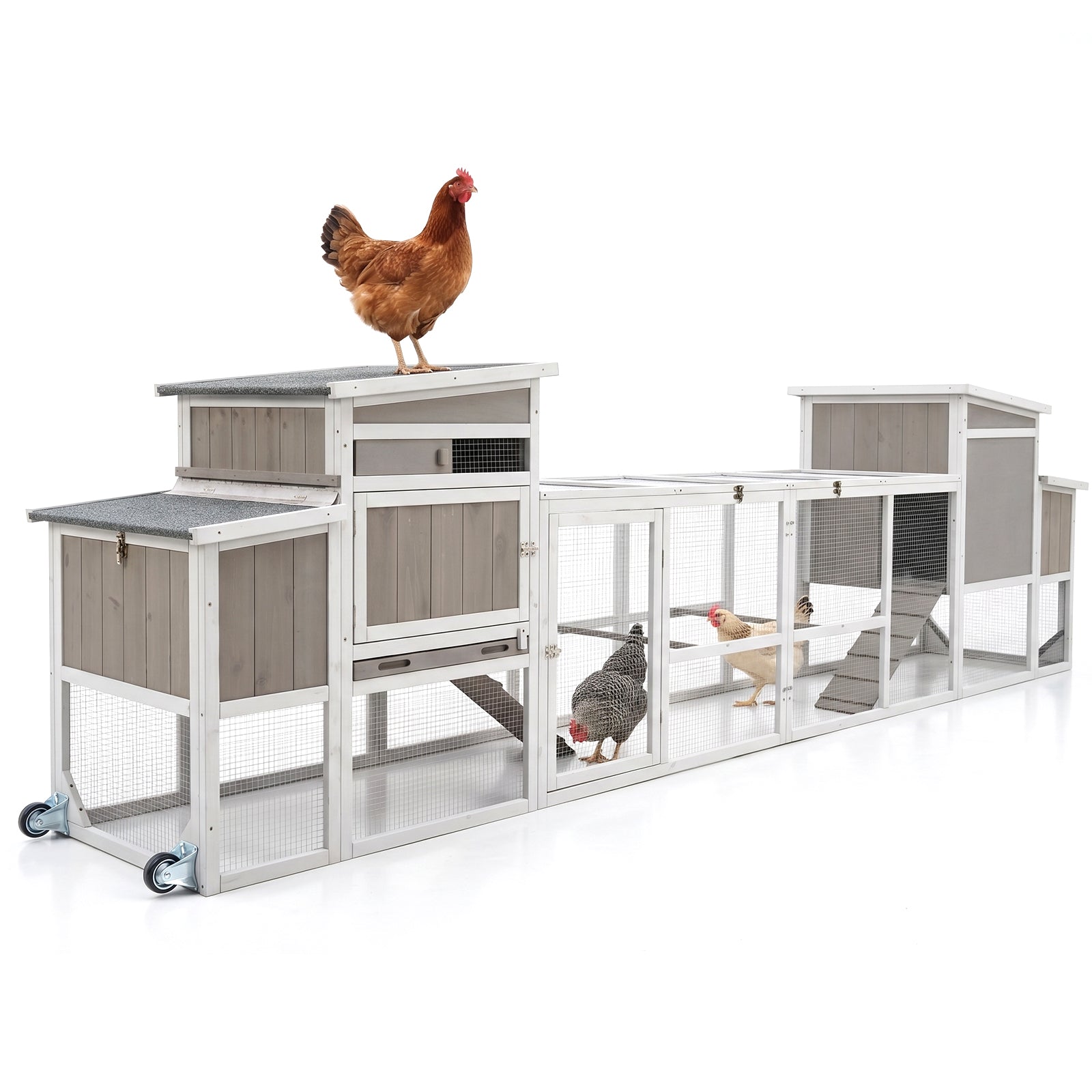 Petscosset-Medium Chicken Coop with Run for 2-6 Chickens with Wheels