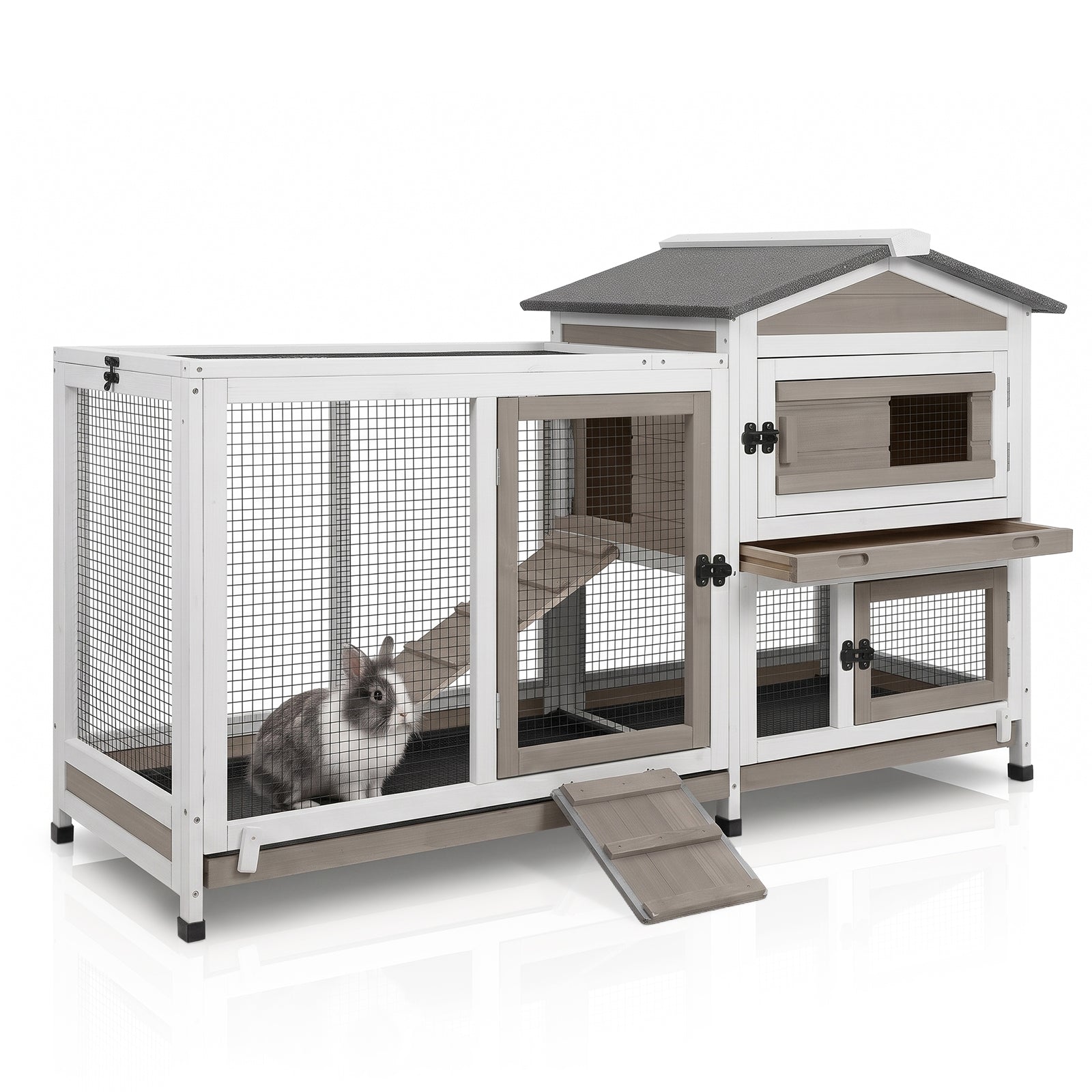 55-Inch Rabbit Hutch with Wheels & 3 Trays | Petscosset