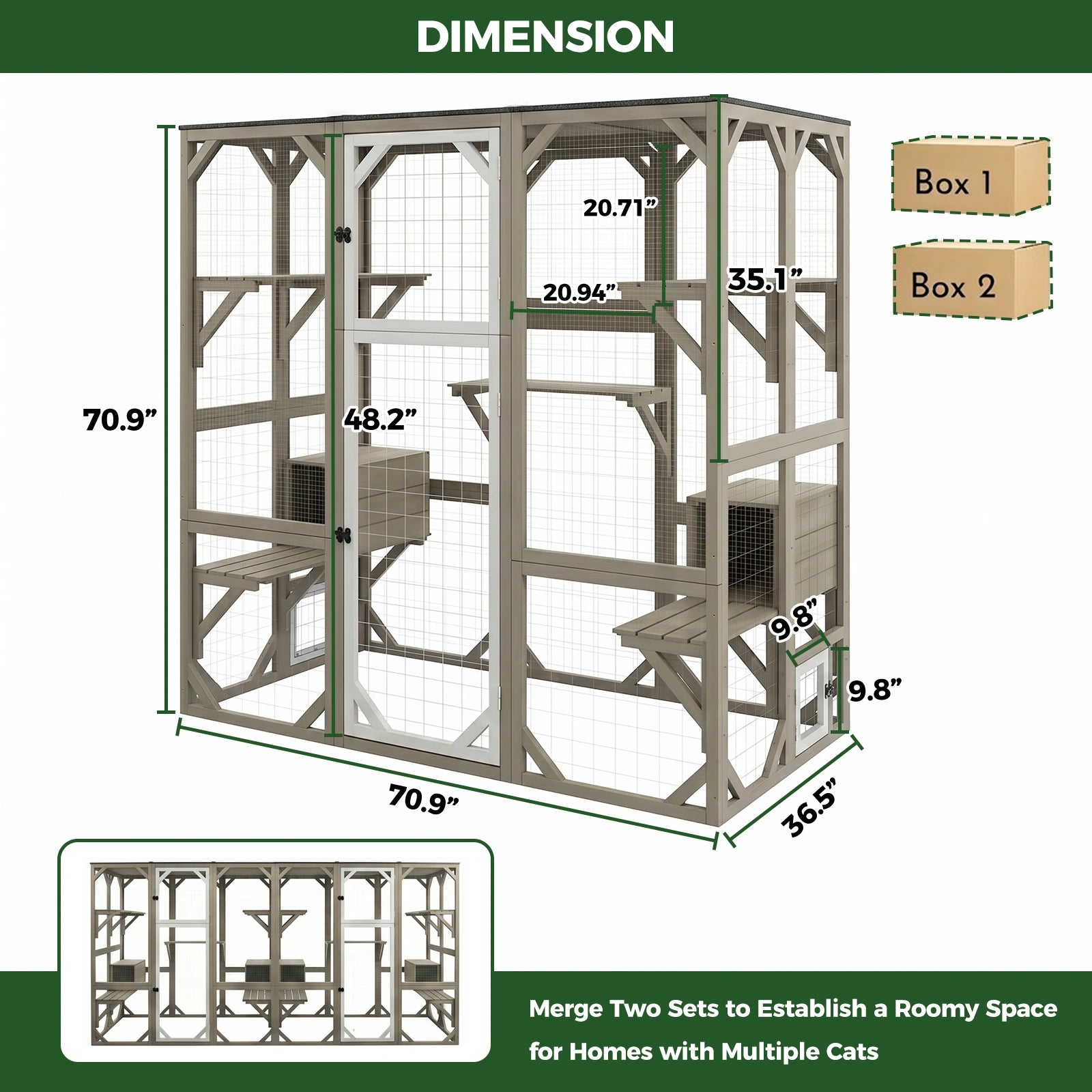 PETSCOSSET 71″ Catio Outdoor Cat Enclosure Large Wooden Cat House with 5 Platforms for Multiple Cats,Wood