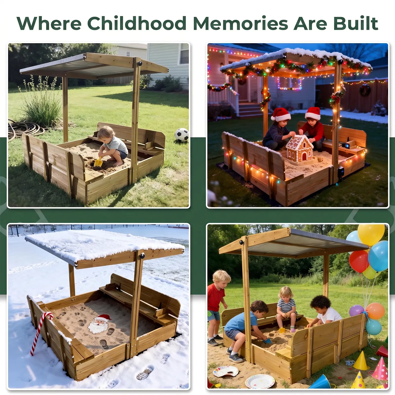Kids Sand Box - Wooden Outdoor Rotatable Canopy Brown - GF01