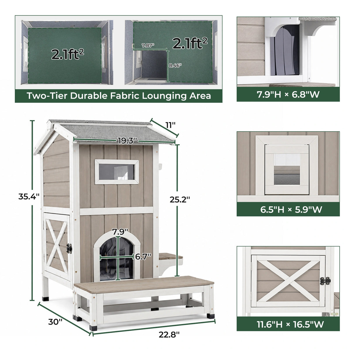2-Story Insulated Wooden Cat House with Balcony & Escape Door- PET71-TI