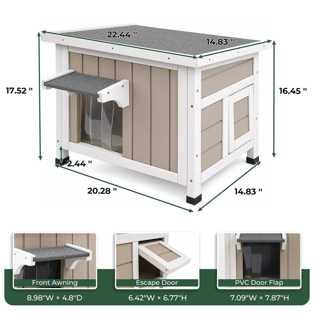 Weatherproof Wooden Cat House with Elevated Bottom- PET18