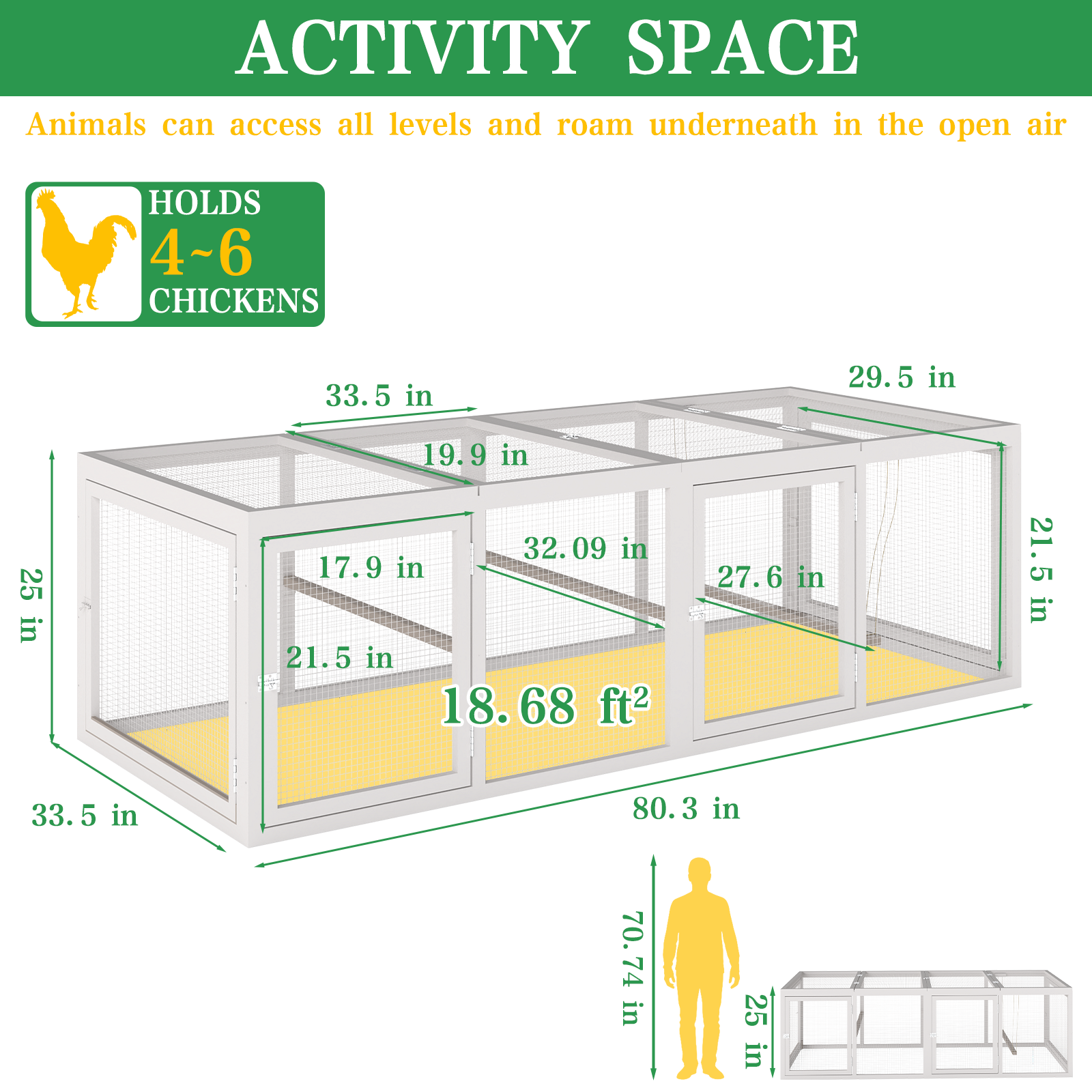 PETSCOSSET 106"L Chicken Coop with Run, Large Chicken Tractor Outdoor Hen House for 2-6 Chickens with 4 Nesting Boxes