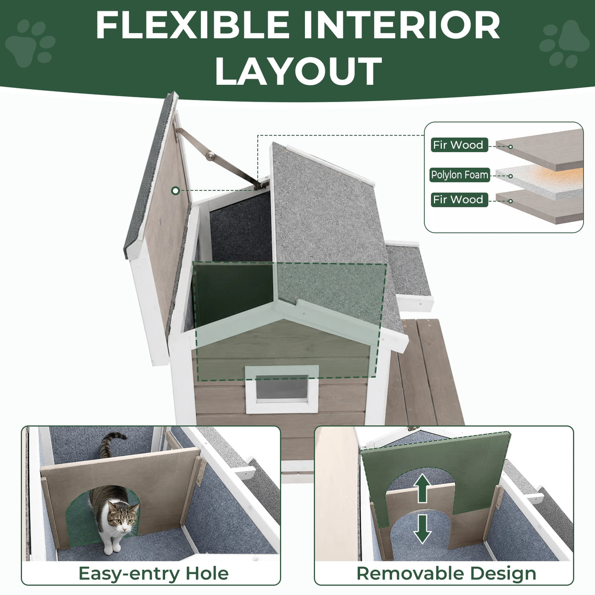 2-Story Insulated Wooden Cat House with Balcony & Open Roof - PET72-TI