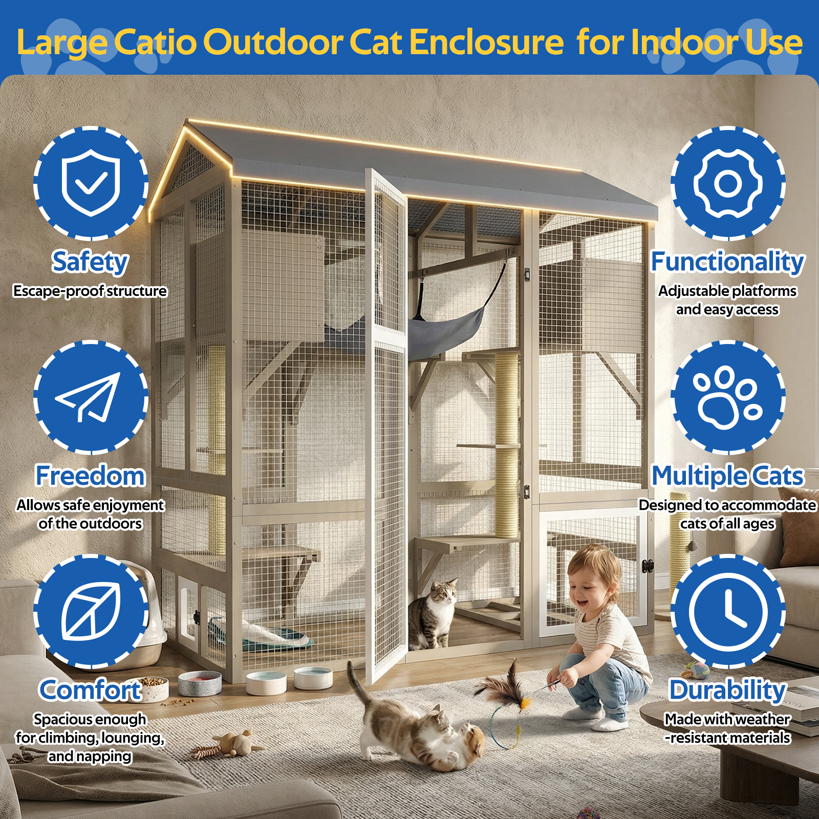 4-Story Large Catio Outdoor Enclosure with Waterproof Roof-PET90