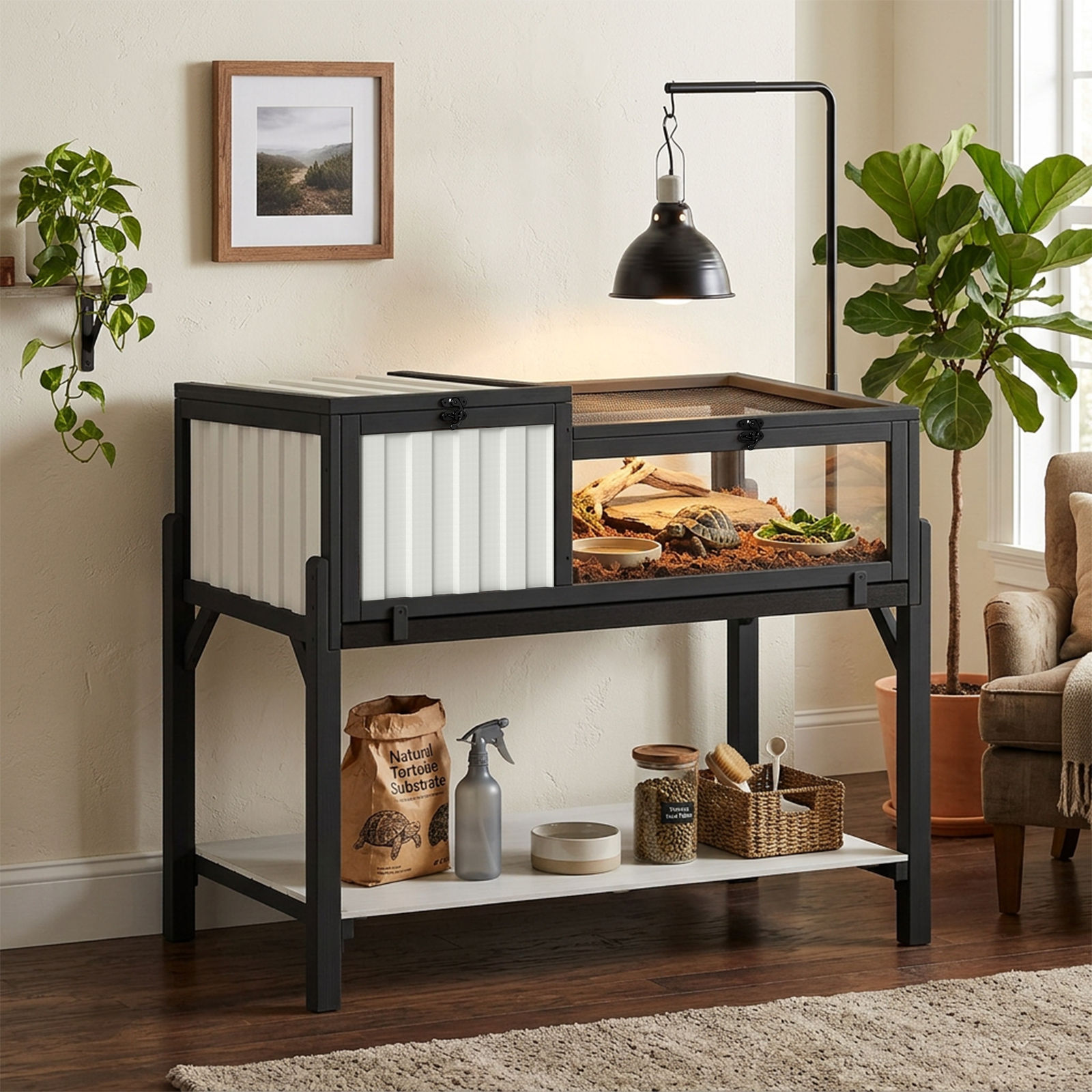 Tortoise Enclosure with Detachable Legs, Light Stand & Storage Shelf-TOR05