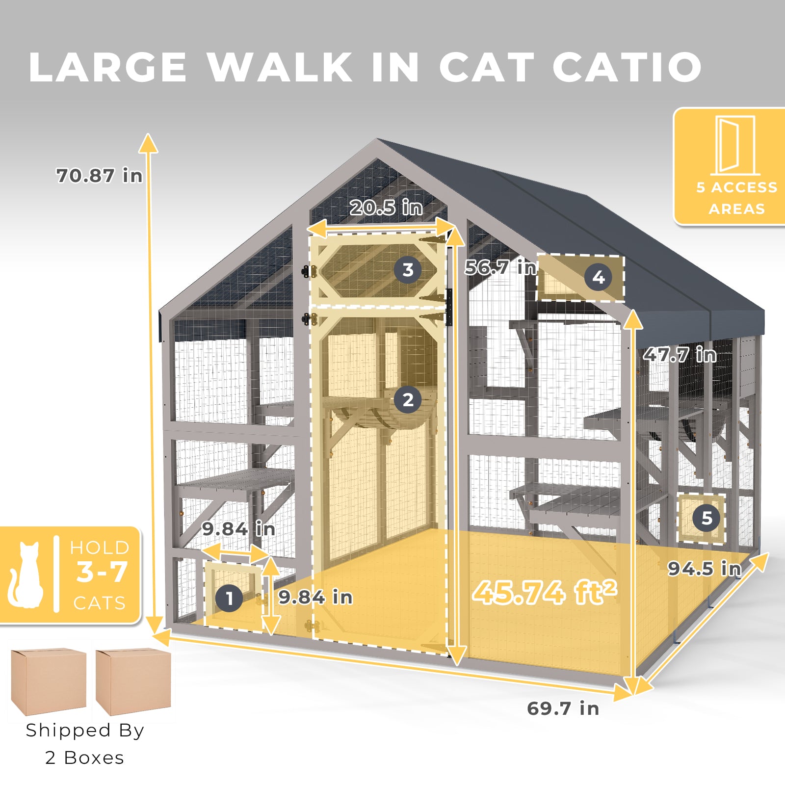 Weatherproof Walk-In Cat Enclosure with Bridges,4 Platforms & 2 Resting Boxes-PET12NEW
