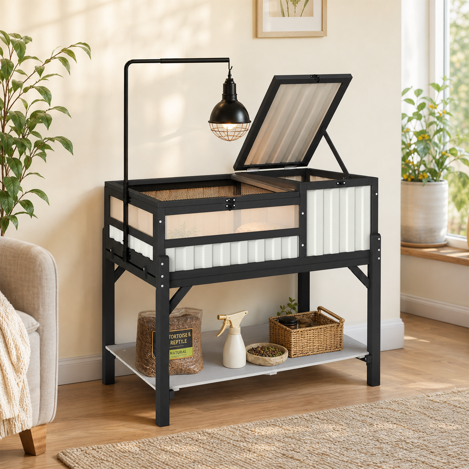 Elevated Tortoise Enclosure with Lamp Stand & Storage Shelf-TOR06