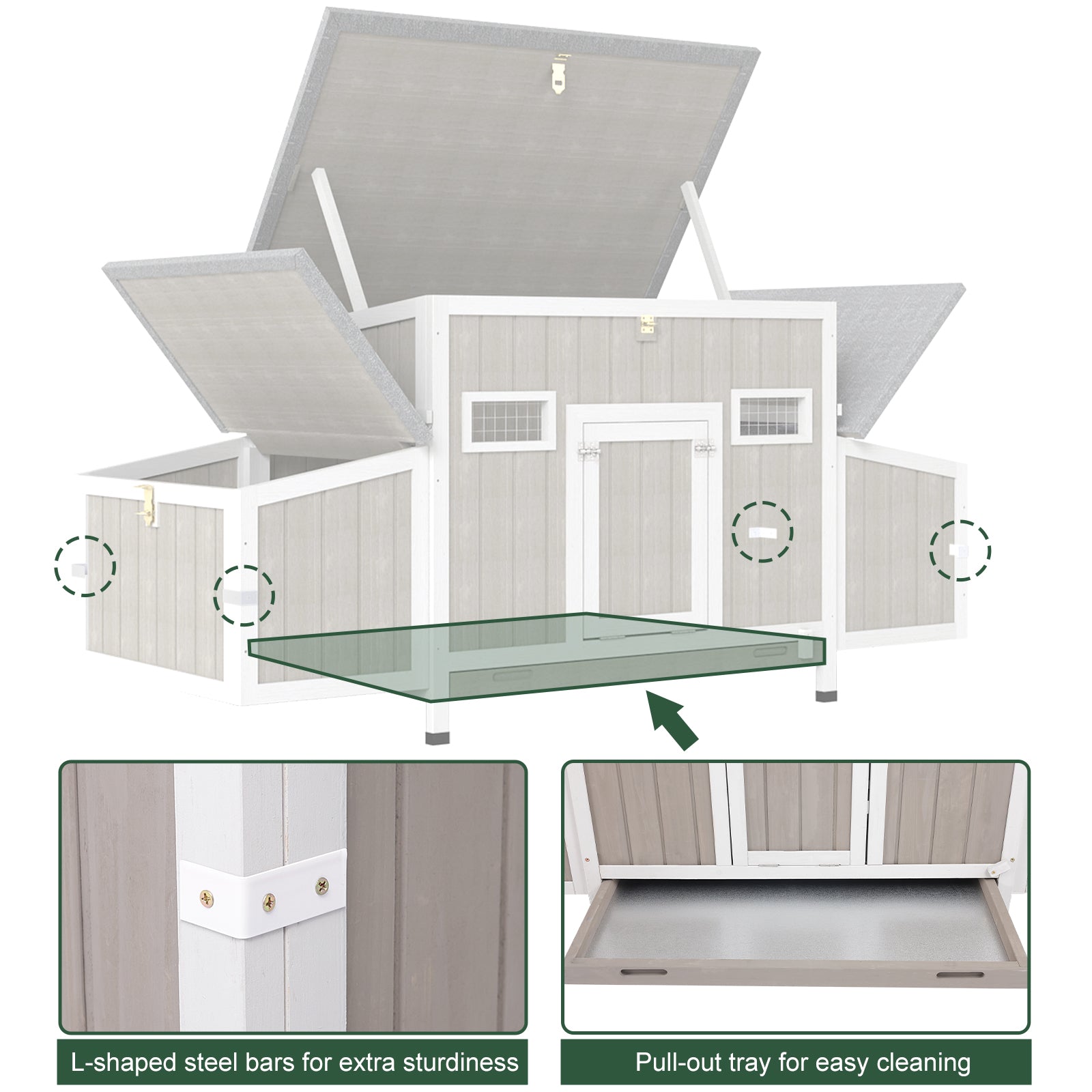 Medium Chicken Coop for 3-5 Chickens 4 Nesting Boxes