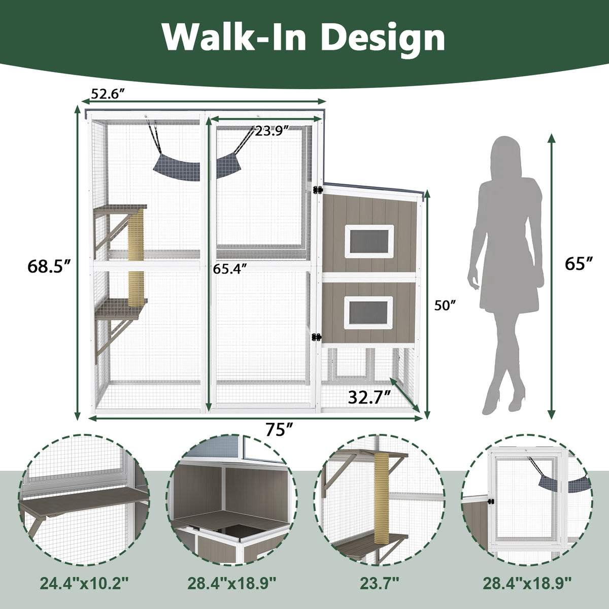 Large Walk-in Catio with Cat House Multi-Level Outdoor-PET93