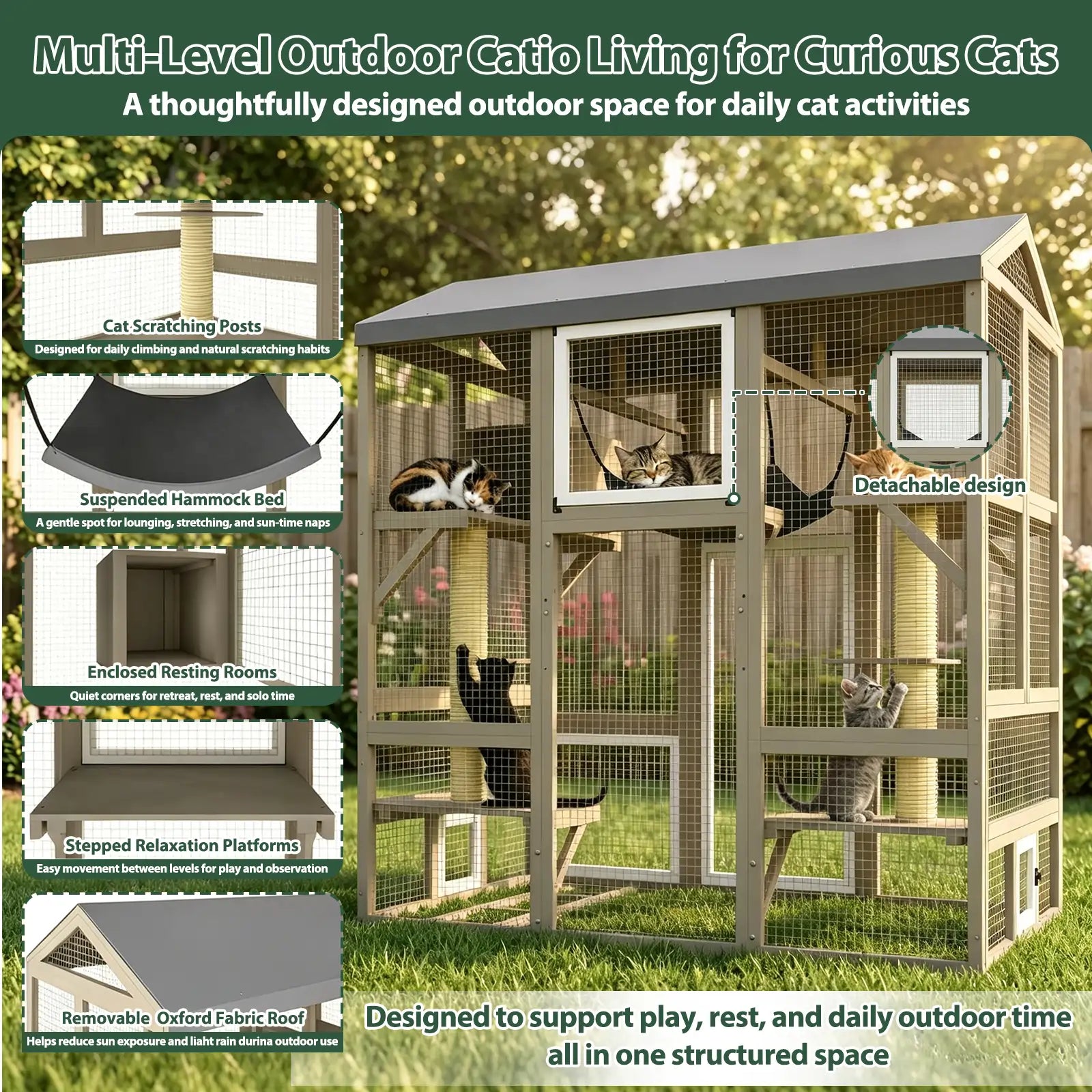 4-Story Large Catio Outdoor Enclosure with Waterproof Roof-PET90