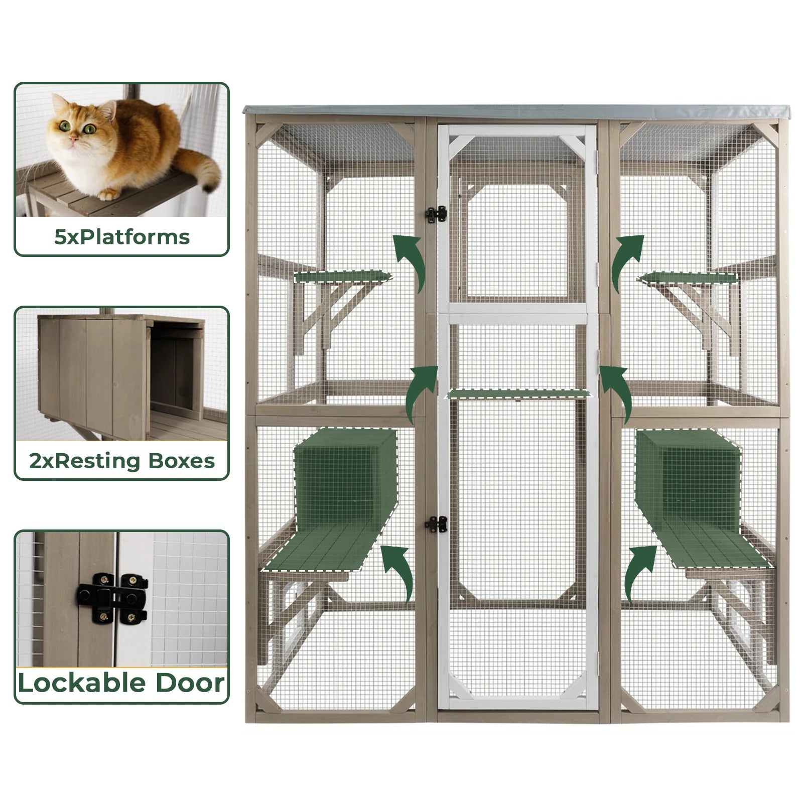 Large Solid Wood Outdoor Catio Enclosure with Platforms - PET16NEW