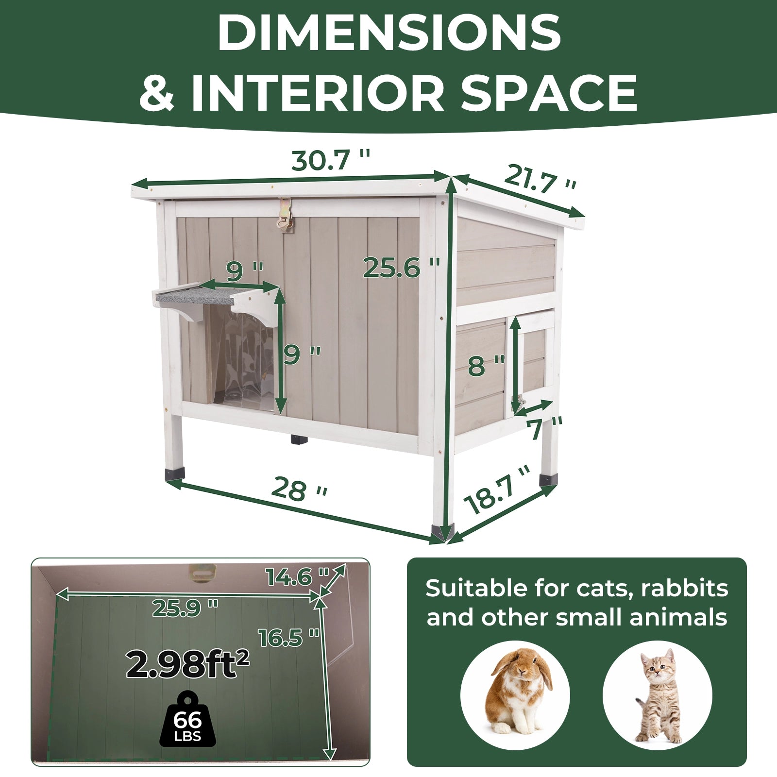 Insulated Wooden Cat House with Foam & Raised Base - PET75
