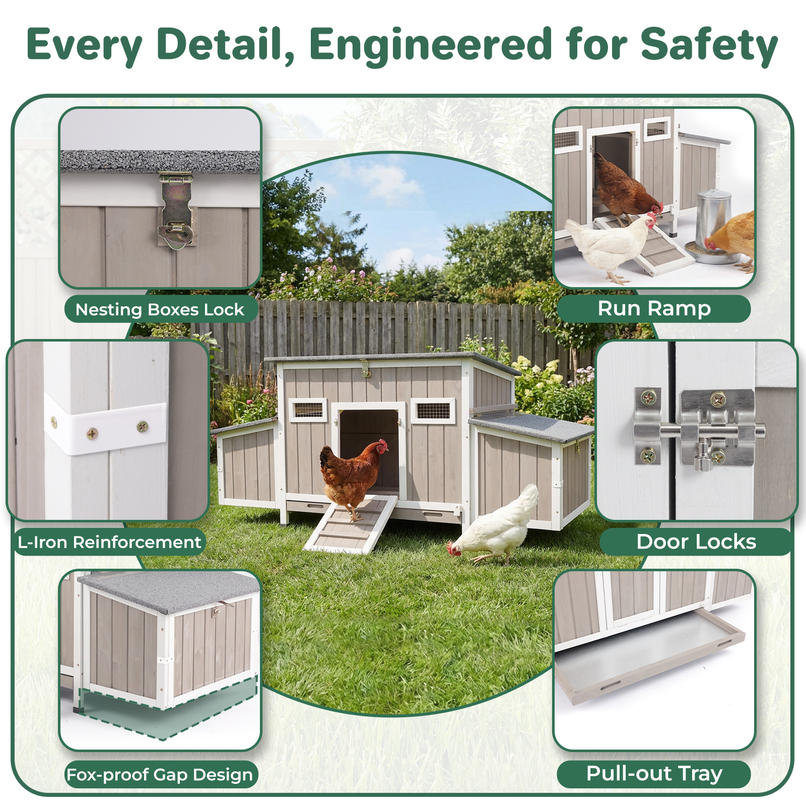 62" Fortified Chicken Coop with 4 Nesting Boxes & Pull-Out Tray-PET84