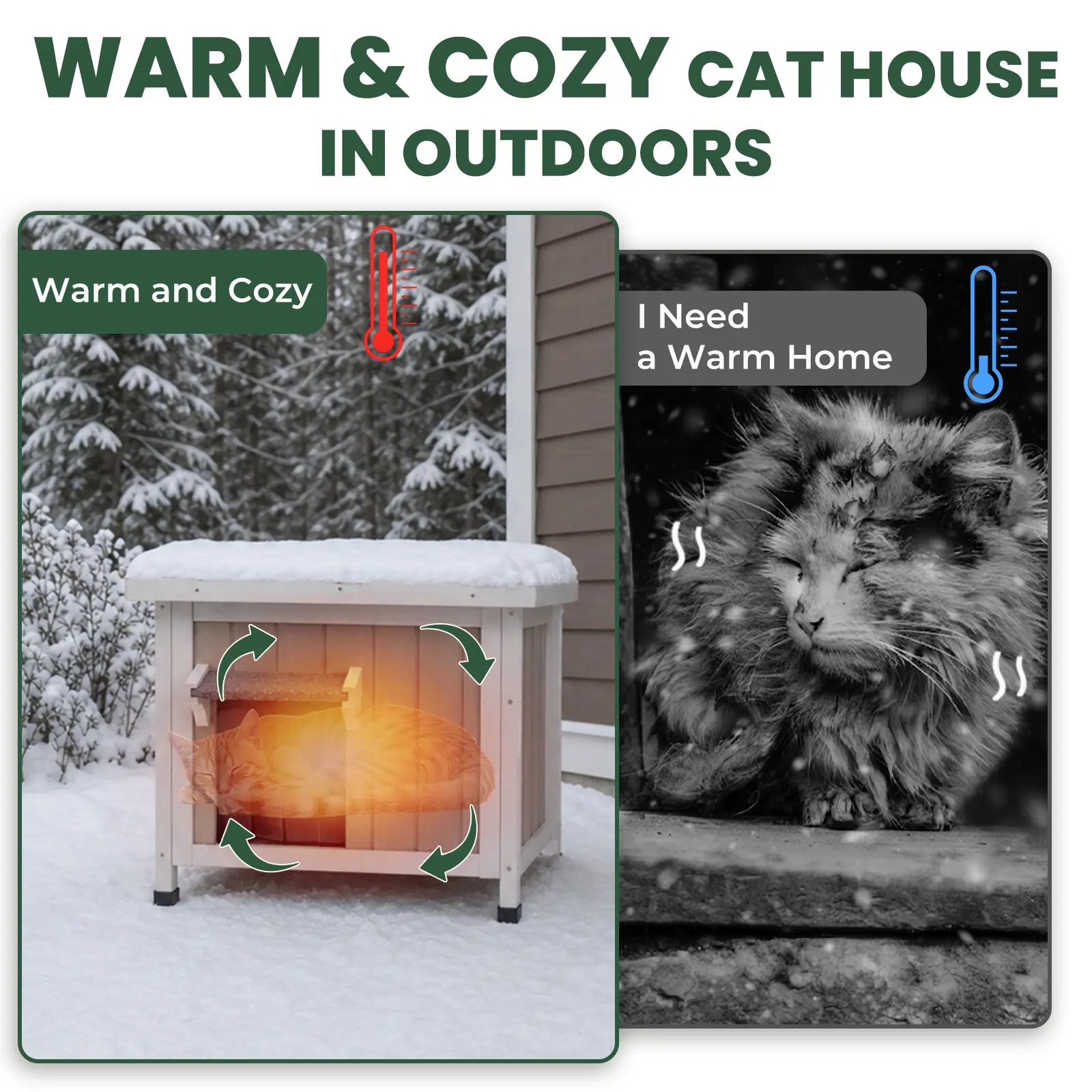 Weatherproof Wooden Cat House with Elevated Bottom- PET18