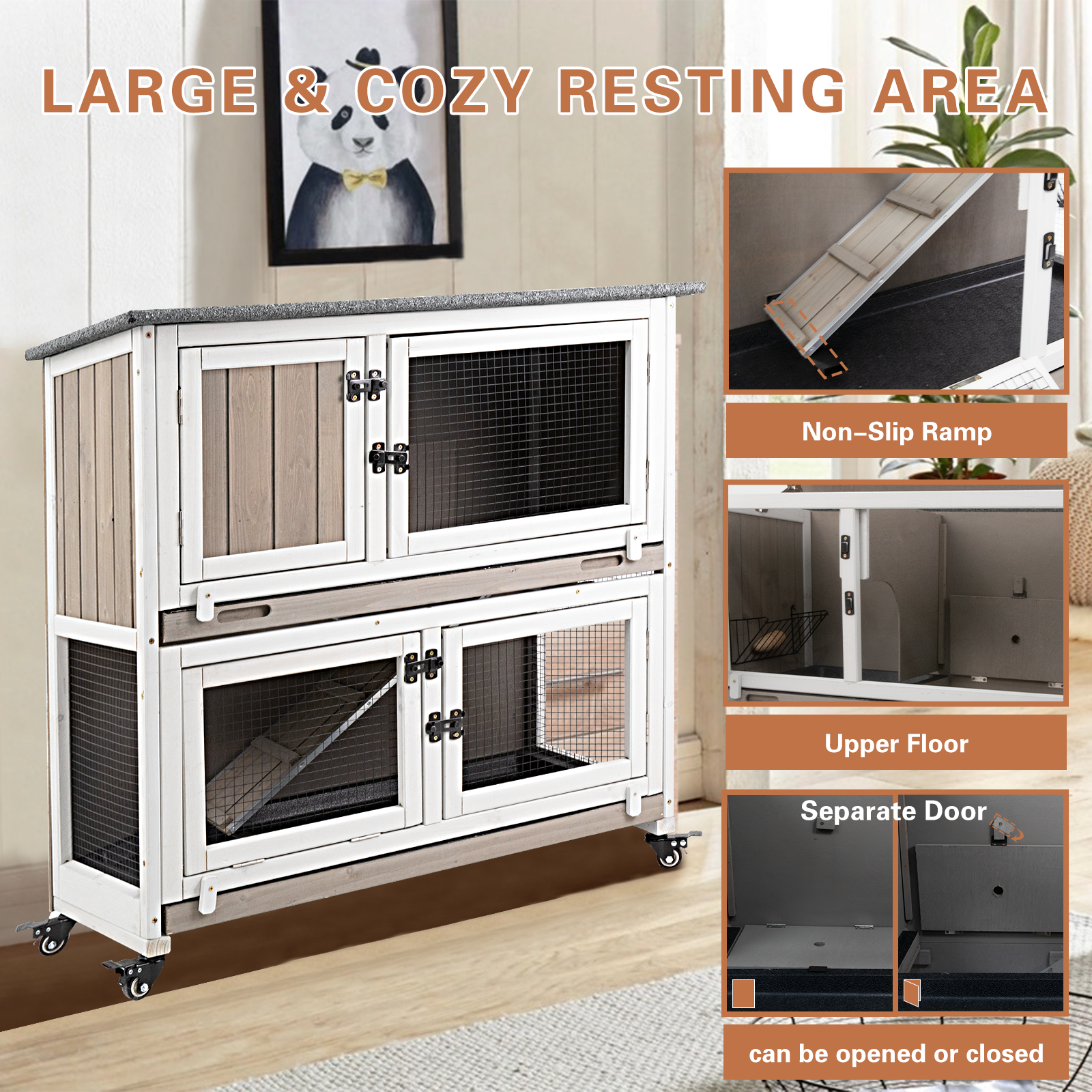 Front view of hutch with open door and lockable latch