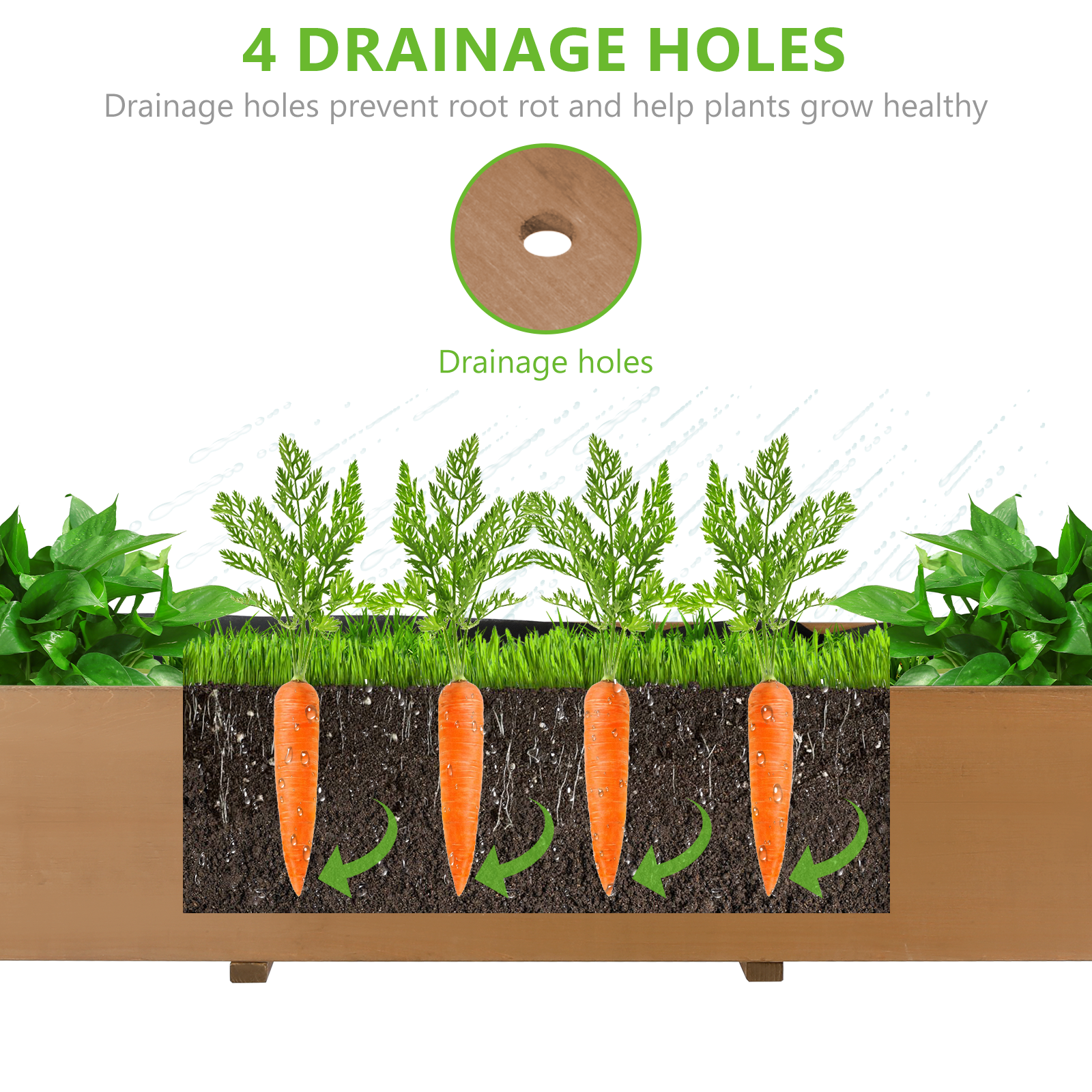 Close-up of wood texture and drainage holes