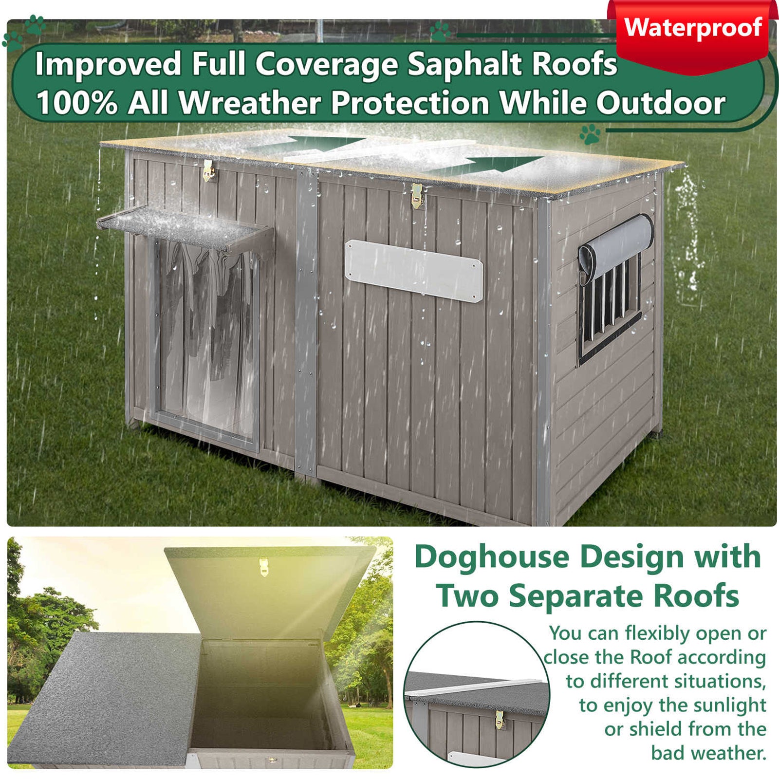 55" XL Wooden Outdoor Dog Shelter for Large Dogs Up to 220lbs-PET49