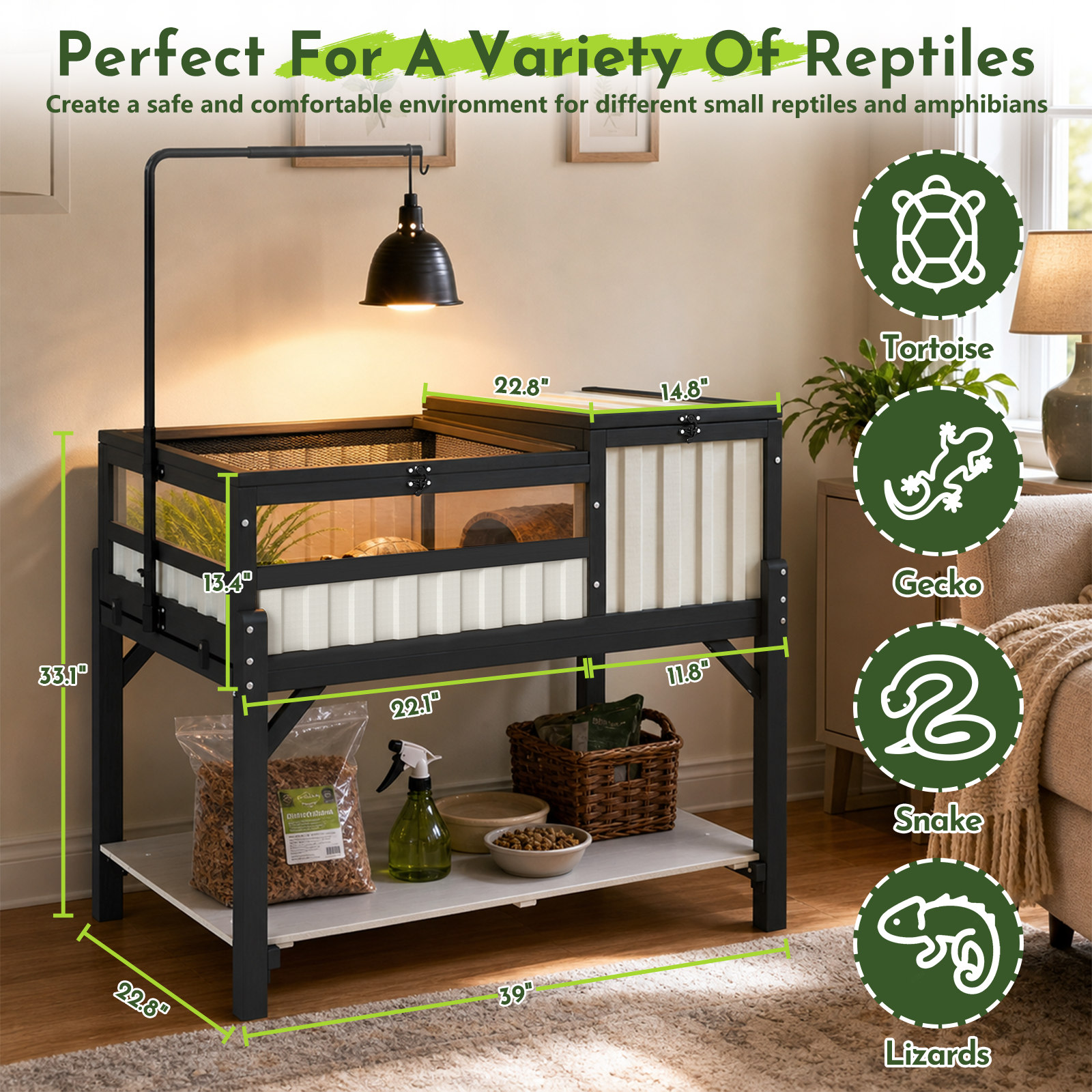 Elevated Tortoise Enclosure with Lamp Stand & Storage Shelf-TOR06