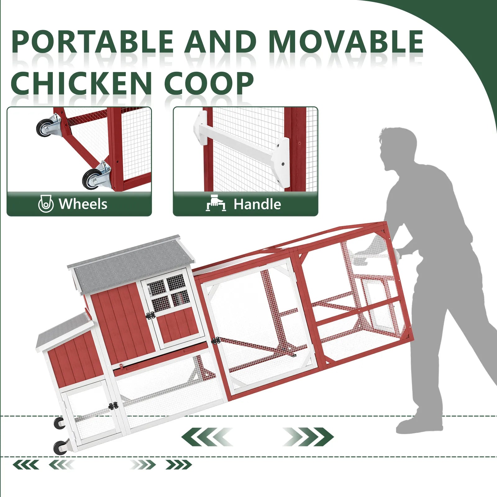 Medium Chicken Coop with Run for 4-8 Chickens Expandable to Large Coop