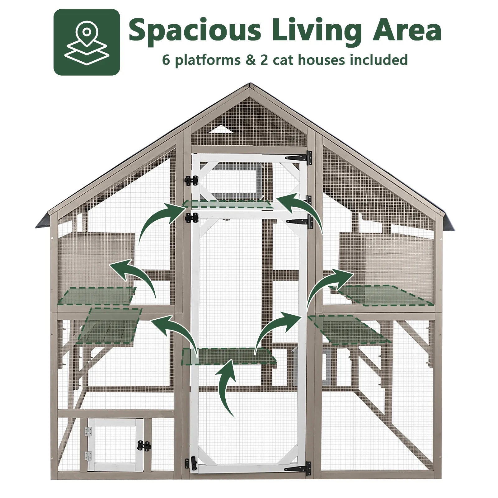 Expandable Outdoor Cat Catio with Muti Platforms, Two Rest Rooms-PET03