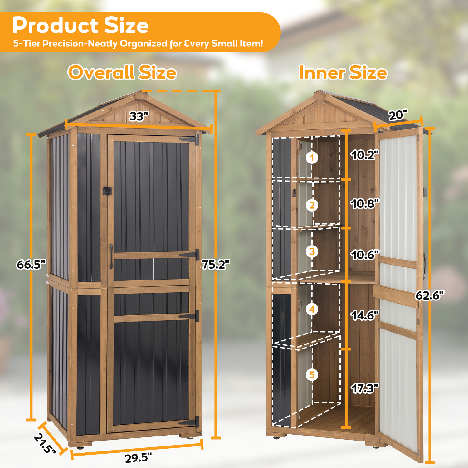 Wood & Metal Garden Shed with Waterproof Asphalt Roof, Lockable-GF39
