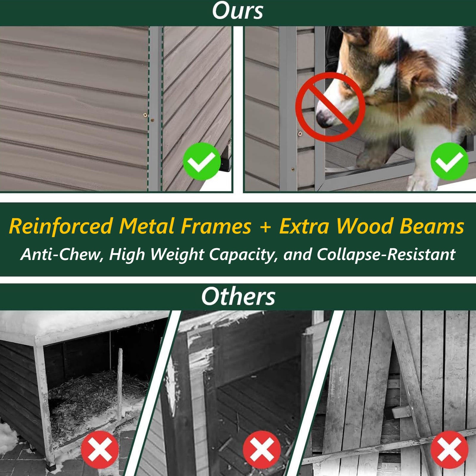 43.3”L Wooden Outdoor Dog Kennel with Anti-Chewing Iron Frames-PET65