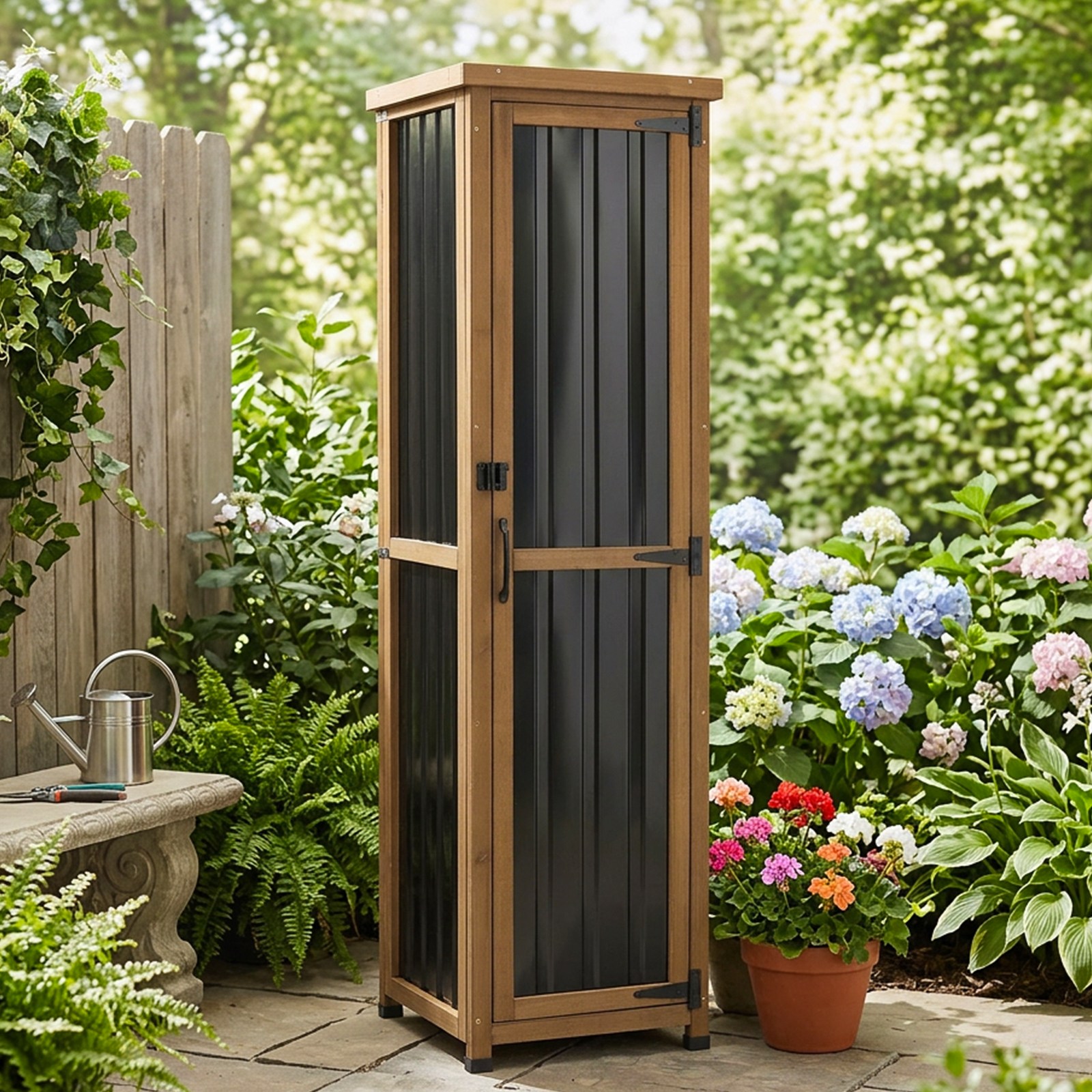 62" Tall Narrow Outdoor Storage Cabinet Waterproof Shed with Metal Top-GF36