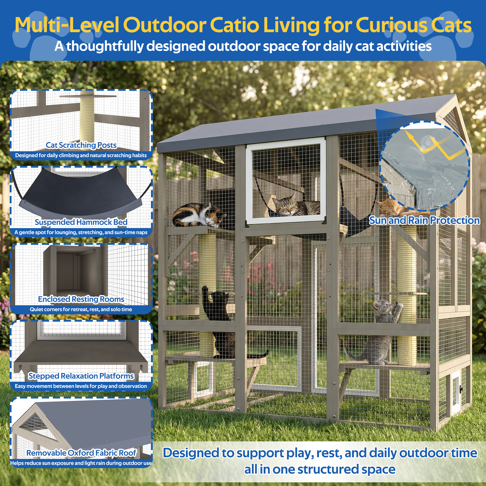 4-Story Large Catio Outdoor Enclosure with Waterproof Roof-PET90