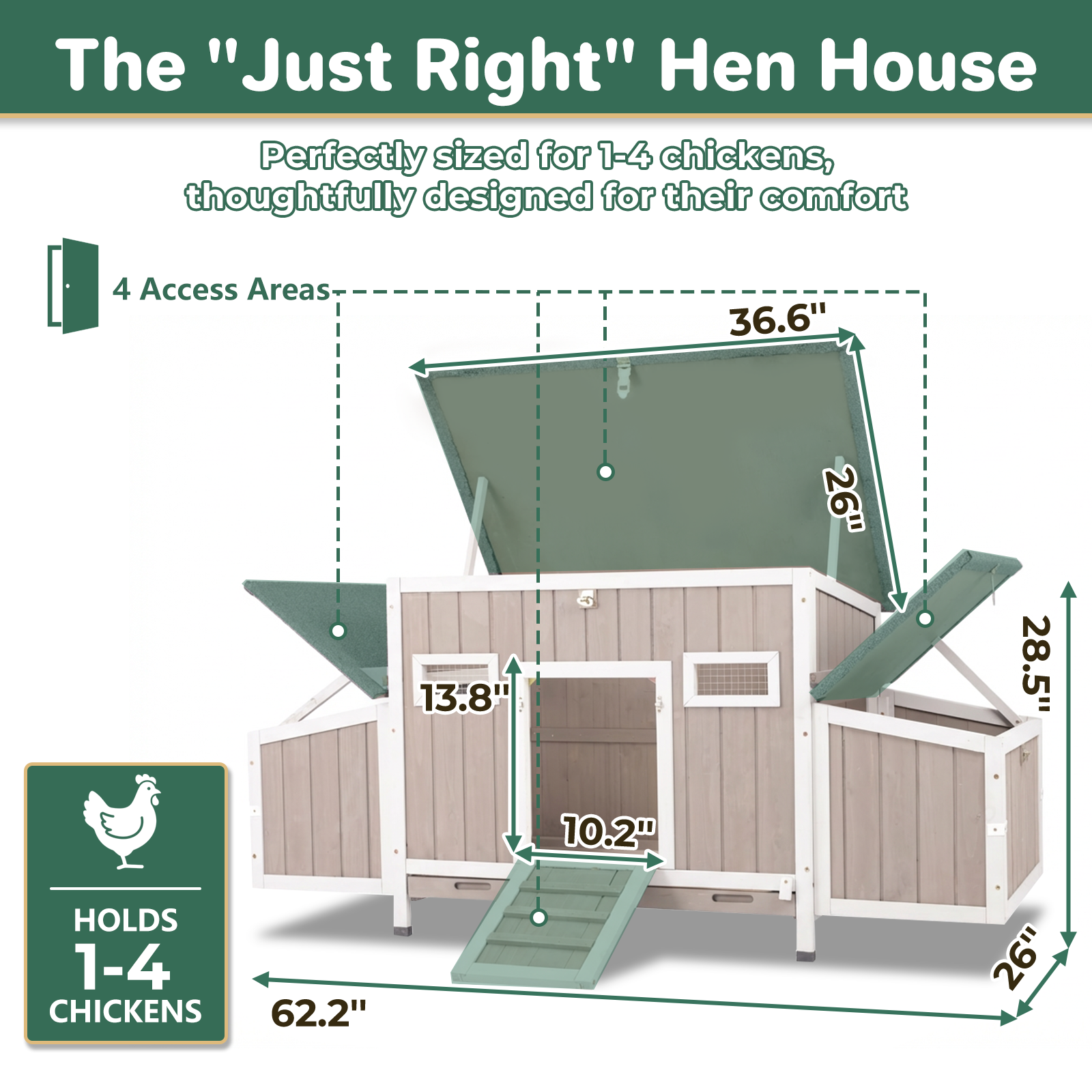 62" Fortified Chicken Coop with 4 Nesting Boxes & Pull-Out Tray-PET84