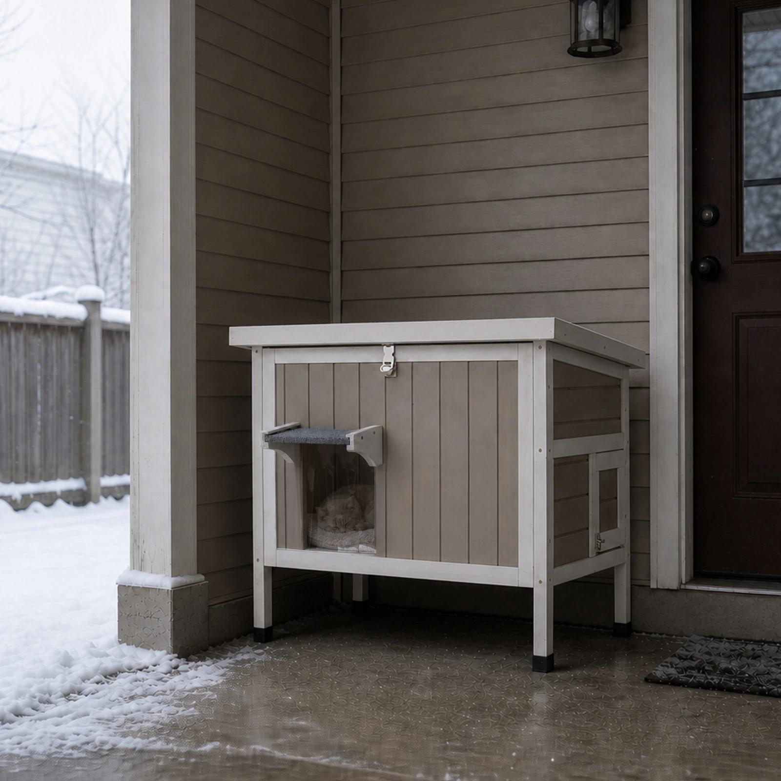 30.7" Outdoor Insulated Cat House Weatherproof Feral Shelter with Foam & Raised Base-PET75