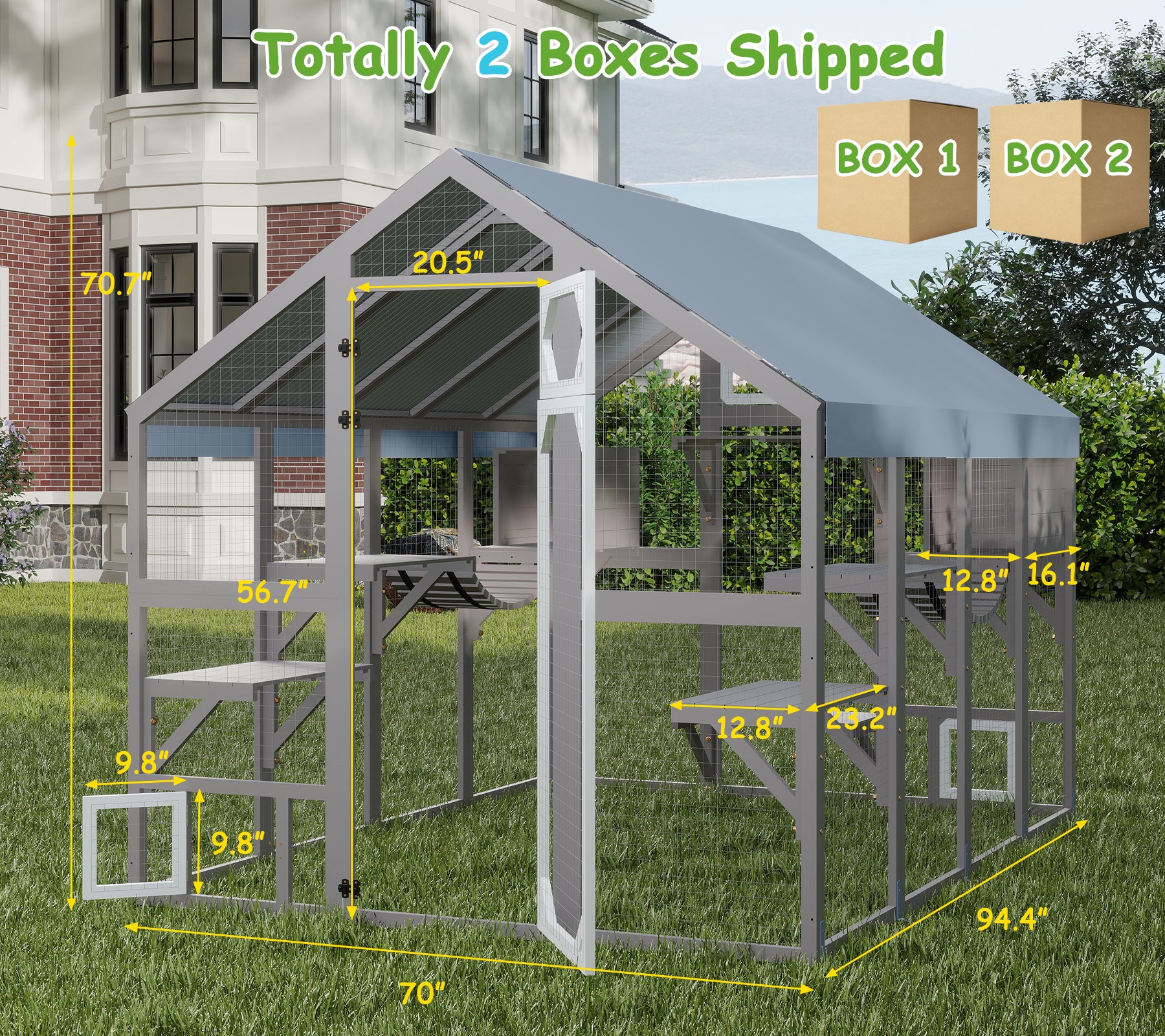 Weatherproof Walk-In Cat Enclosure with Bridges,4 Platforms & 2 Resting Boxes-PET12NEW