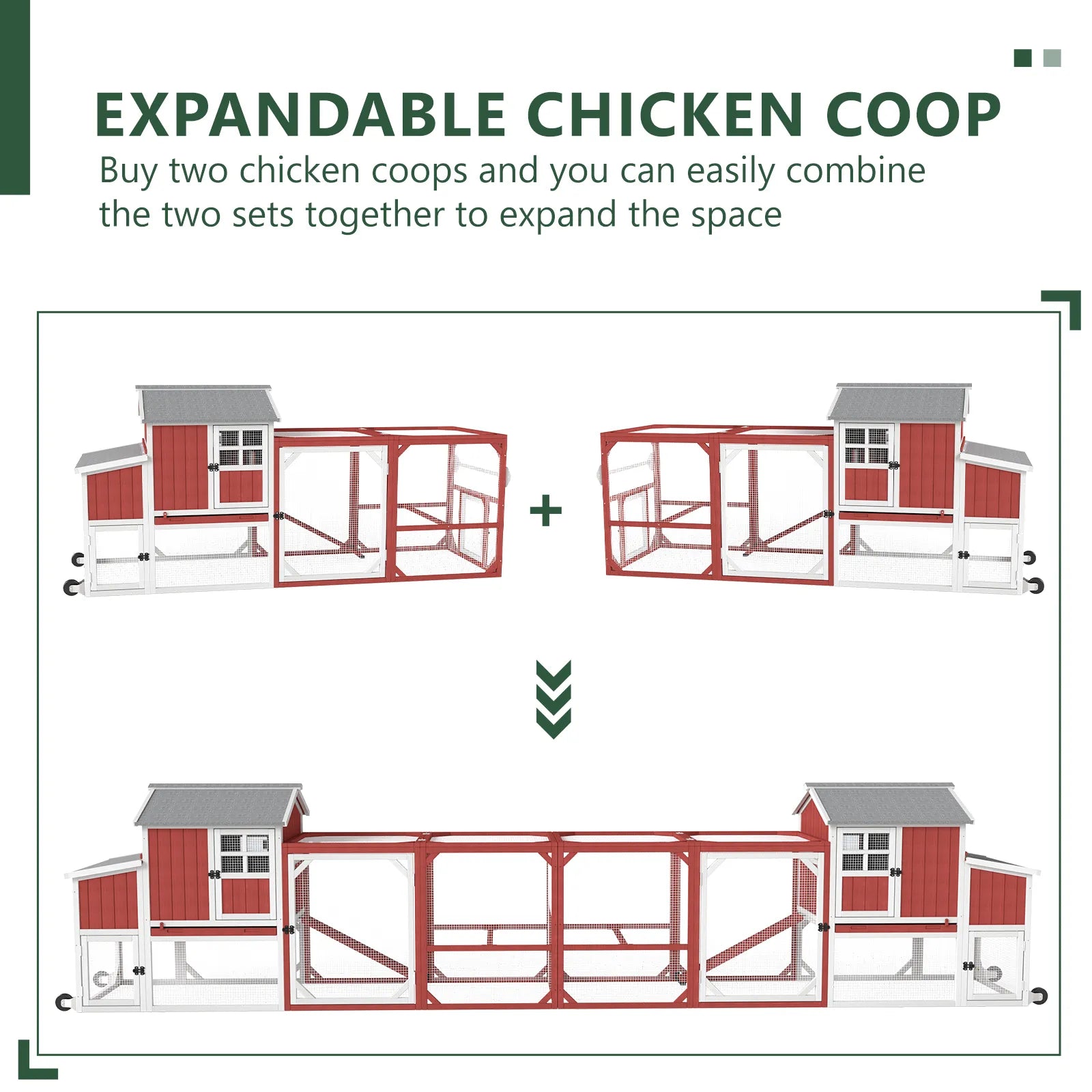 Medium Chicken Coop with Run for 4-8 Chickens Expandable to Large Coop